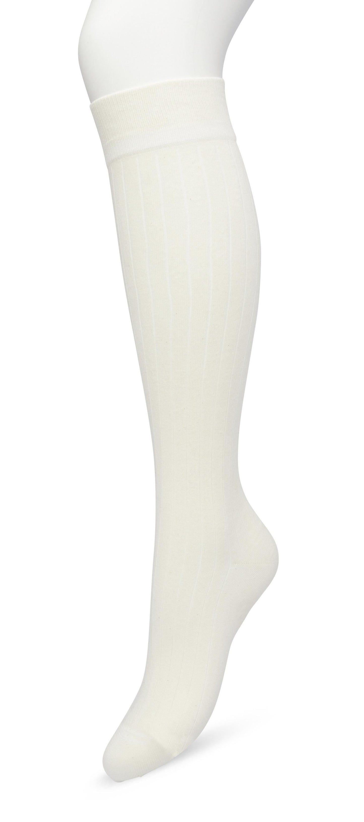 Bonnie Doon Rib Knee High Sock - Cream light knitted rib knee-high sock with shaped heel, flat toe seam and deep elasticated cuff.