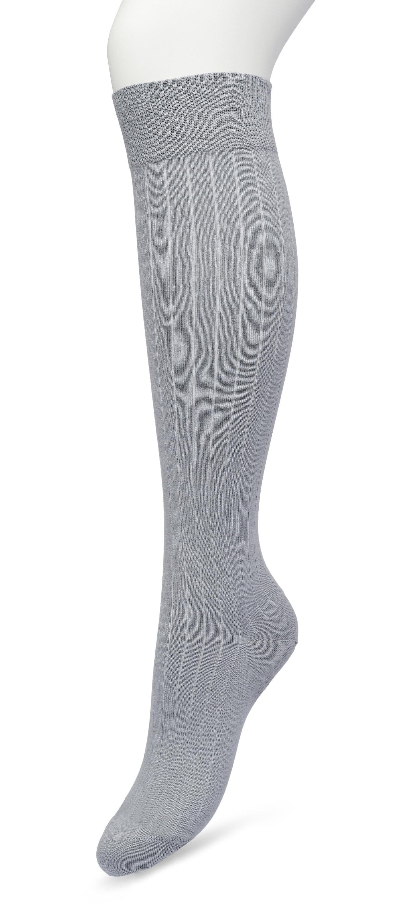 Bonnie Doon Rib Knee High Sock - Light grey light knitted rib knee-high sock with shaped heel, flat toe seam and deep elasticated cuff.