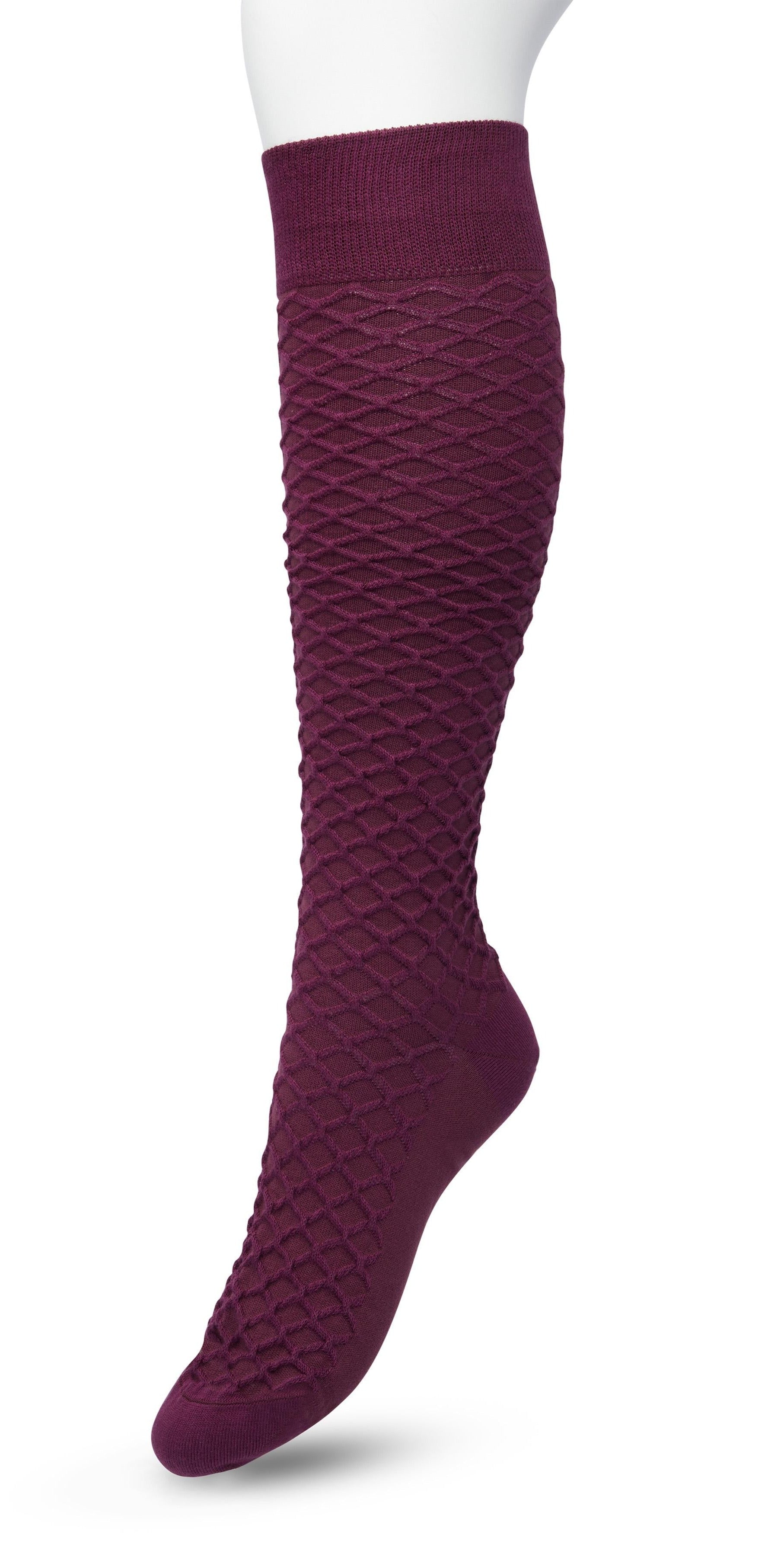 Bonnie Doon BP211506 Cable Knee-highs - Dark Purple (crushed violets) soft and warm knitted knee-high socks with a criss-cross diamond textured pattern