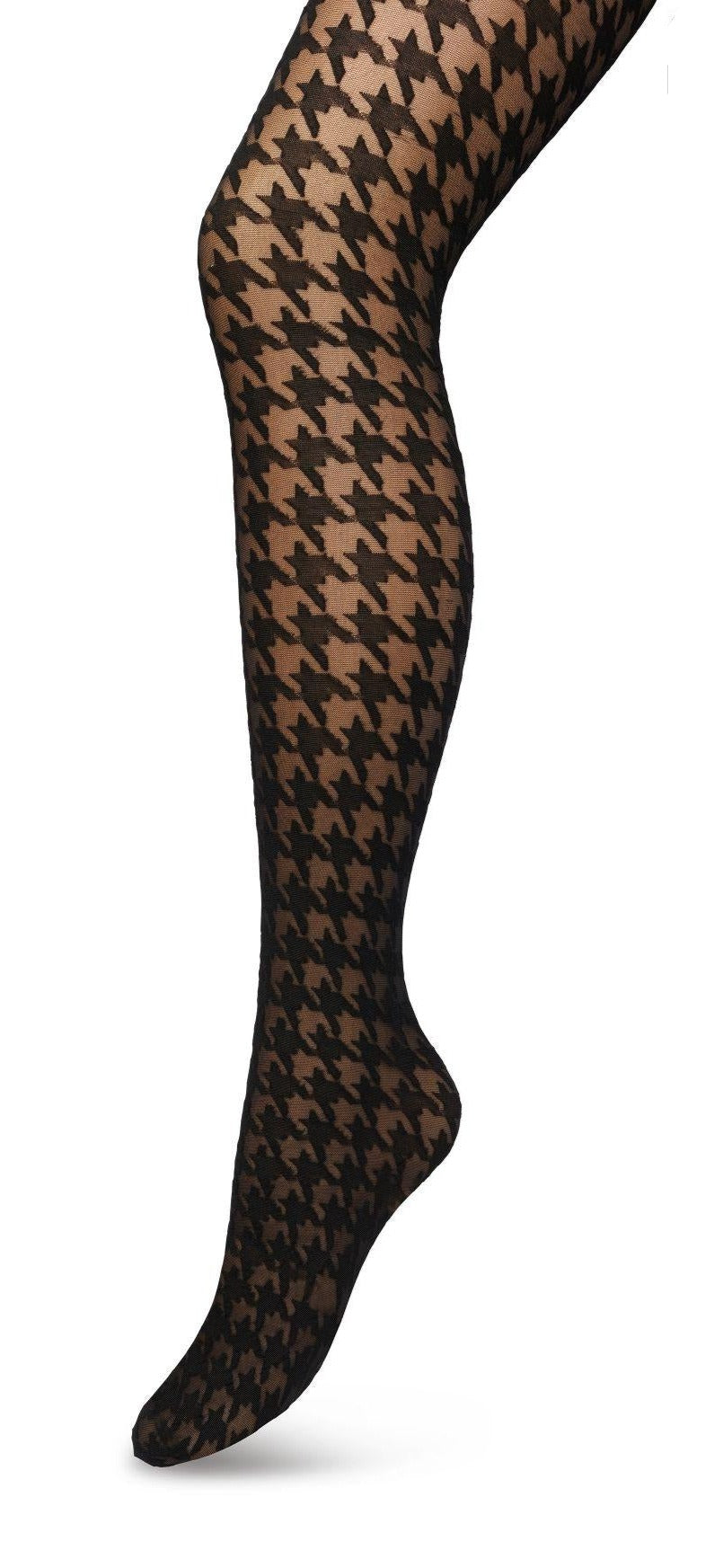 Bonnie Doon BP221903 Houndstooth Tights - Sheer fashion tights with a woven opaque dogtooth pattern in black