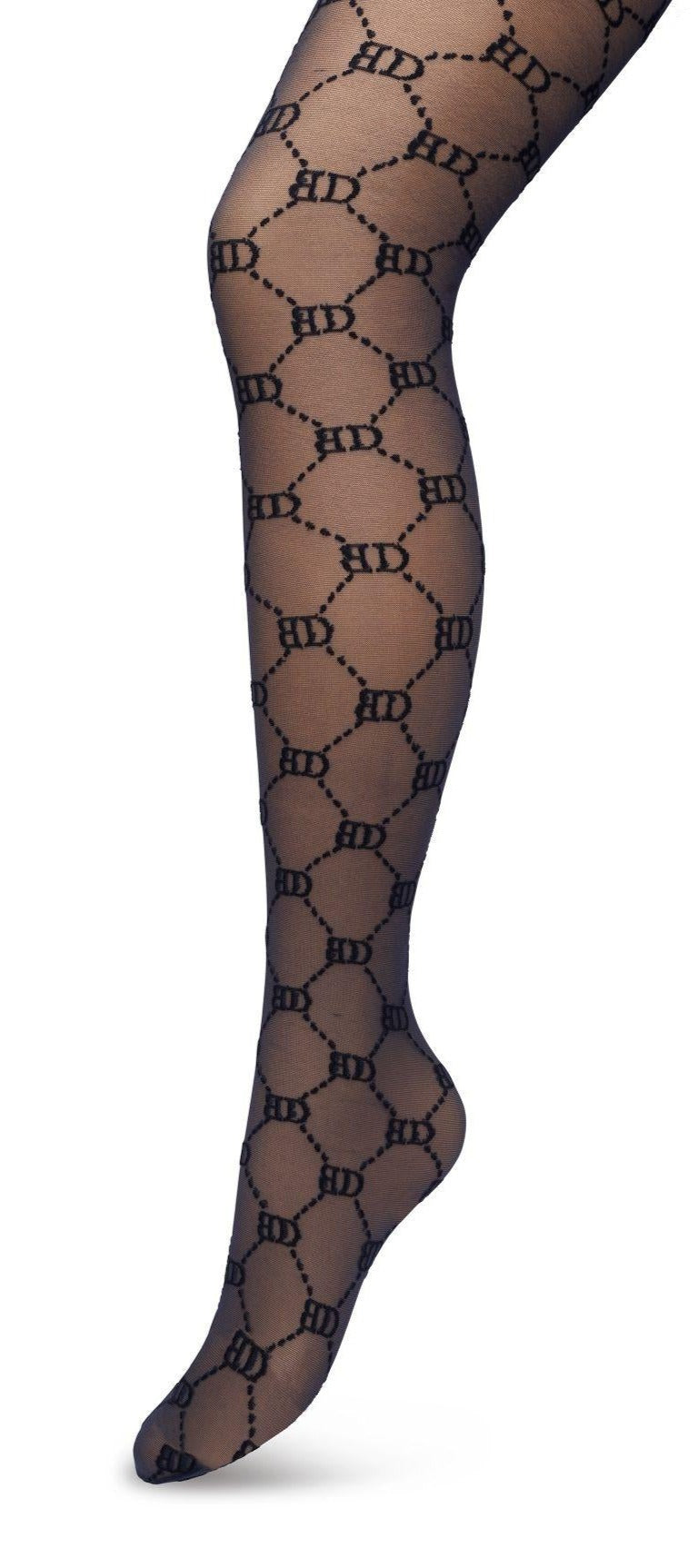 BP221901 Logo Tights - Sheer navy blue Gucci inspired fashion tights with a woven dotted diamond style pattern with BD for Bonnie Doon