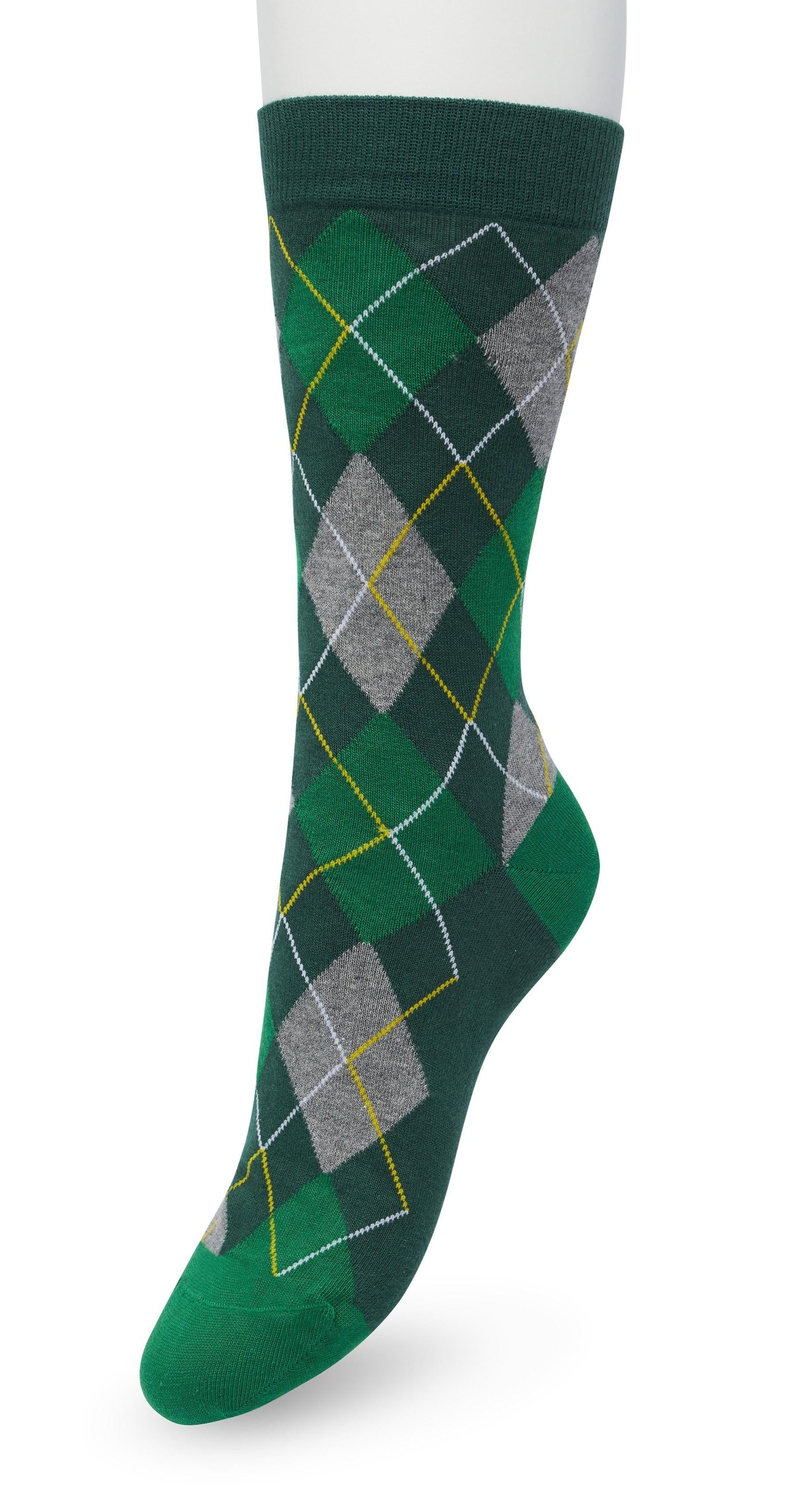 Bonnie Doon BP211122 Argyle Sock - Emerald green, grey and yellow cotton ankle socks with a golf style diamond argyle tartan check pattern.