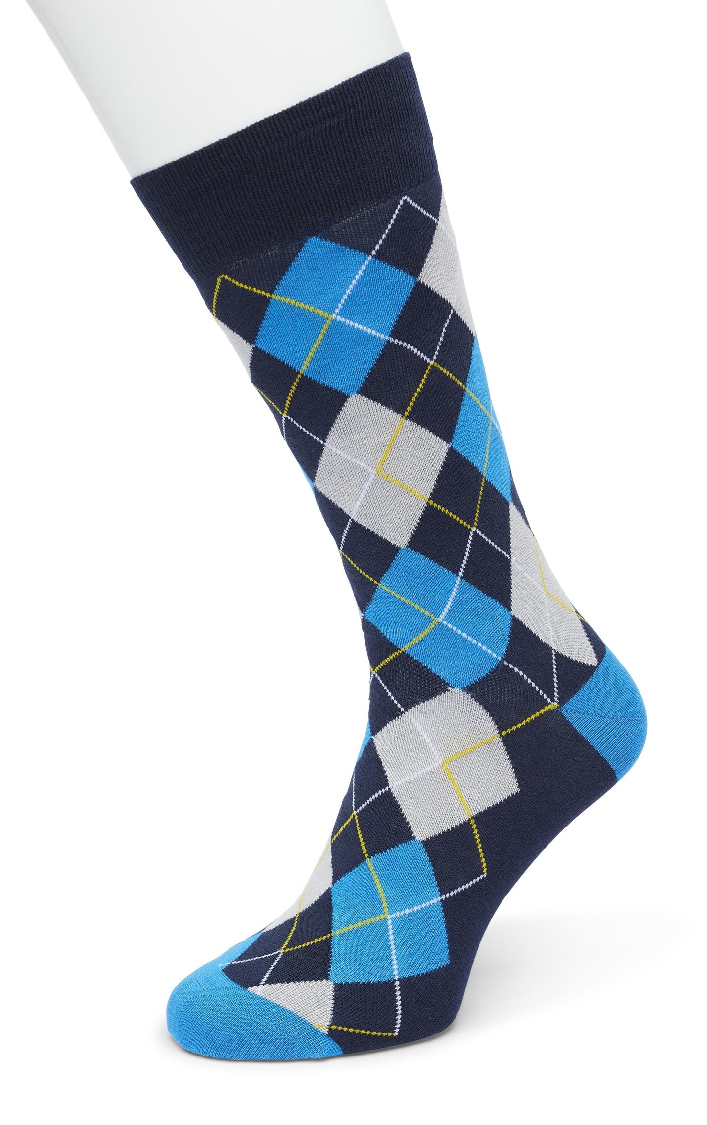 Bonnie Doon BP211122 Argyle Sock - Bright blue, navy and grey cotton ankle socks with a golf style diamond argyle tartan check pattern.