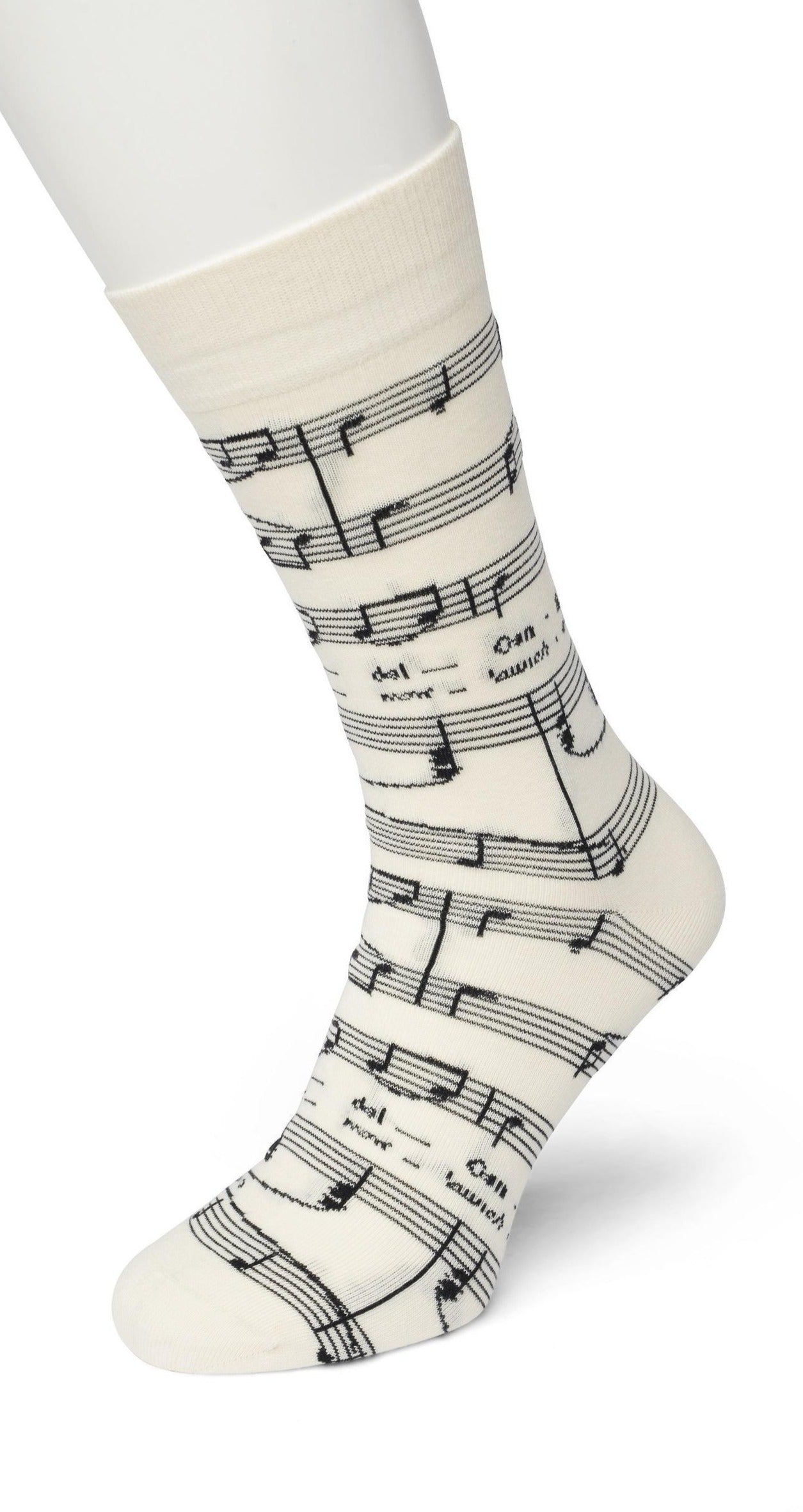 Bonnie Doon Brillante Sock - Off white cotton mix ankle socks with a woven black music notes pattern. Available in men and women's sizes
