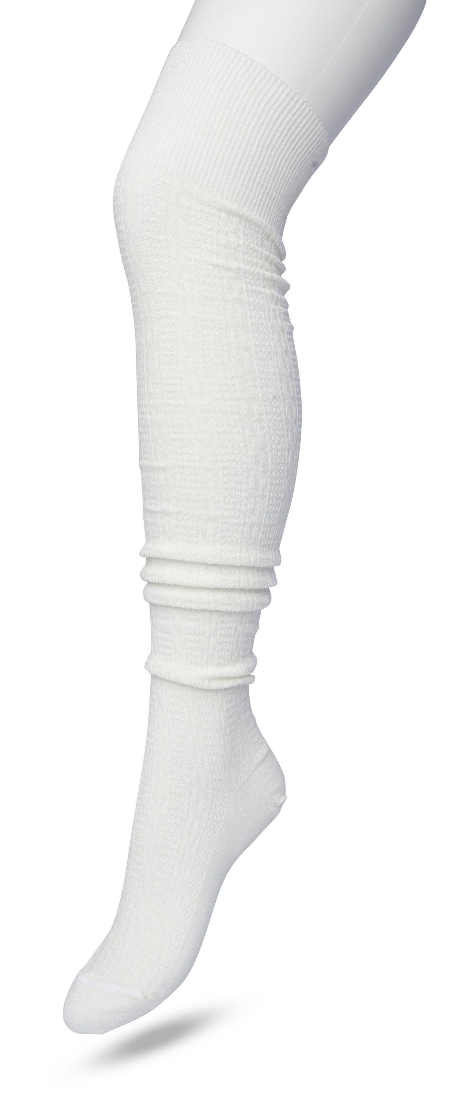 Bonnie Doon Cable Over-Knee Sock - Cream / ivory (off-white) cotton knitted over the knee socks with a cable knit style ribbed pattern 
