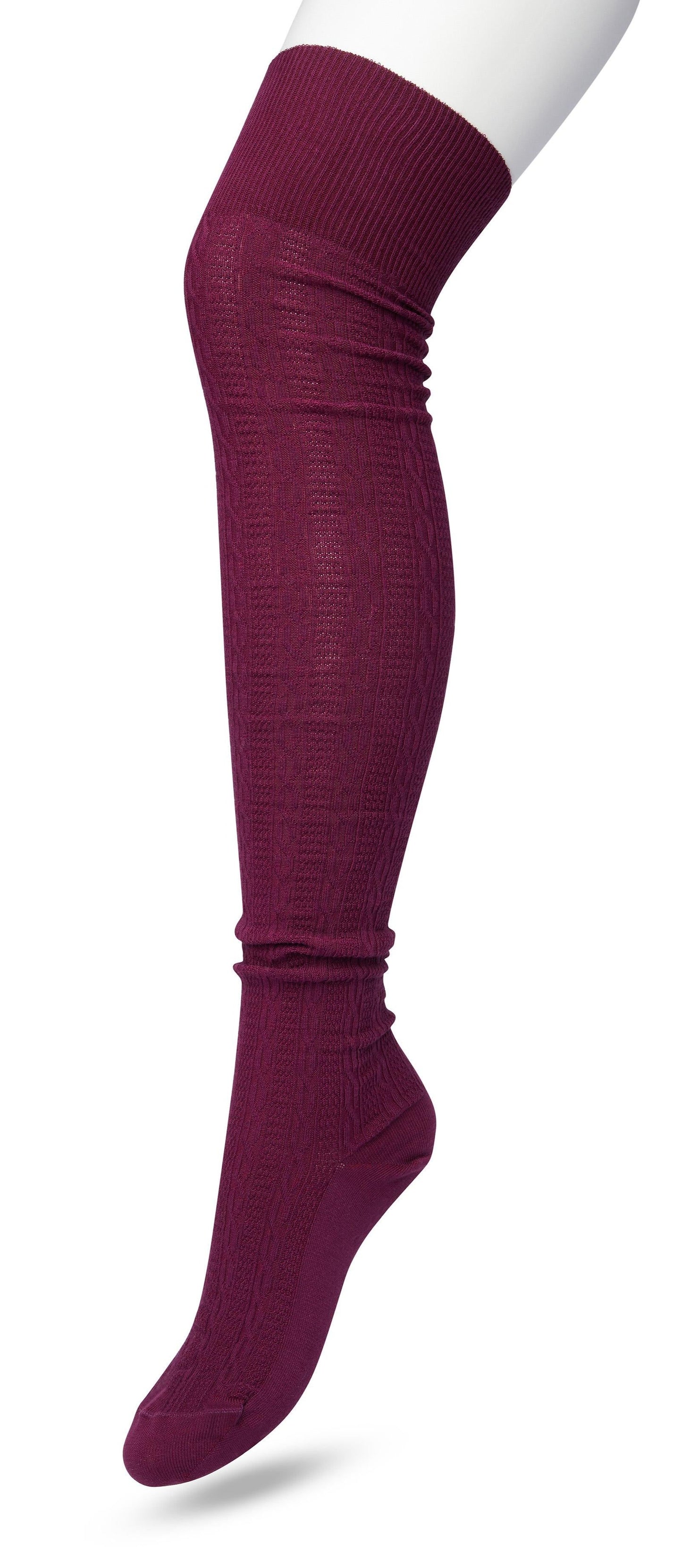 Bonnie Doon Cable Over-Knee Sock - Wine (crushed violets) cotton knitted over the knee socks with a cable knit style ribbed pattern 