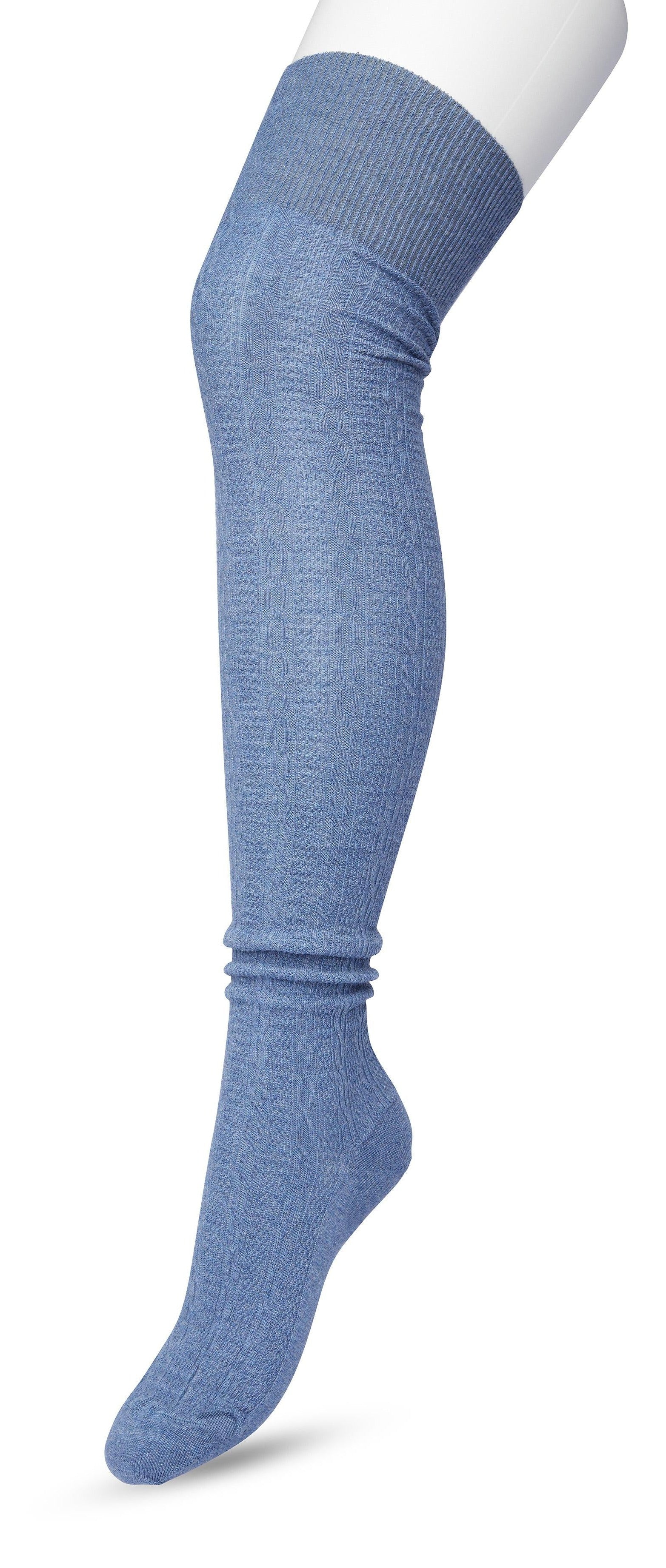 Bonnie Doon Cable Over-Knee Sock - Denim Blue (blue heather jeans) cotton knitted over the knee socks with a cable knit style ribbed pattern 