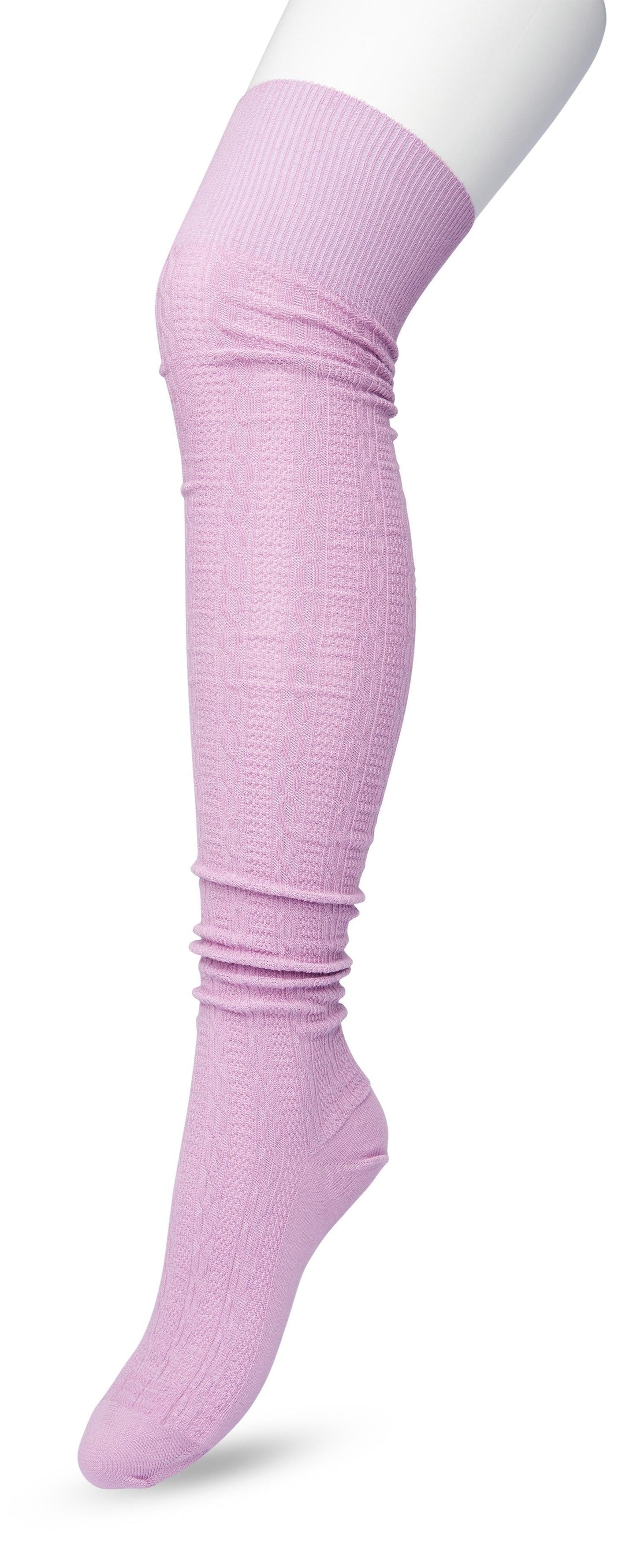 Bonnie Doon Cable Over-Knee Sock - Lilac (lavender mist) cotton knitted over the knee socks with a cable knit style ribbed pattern 