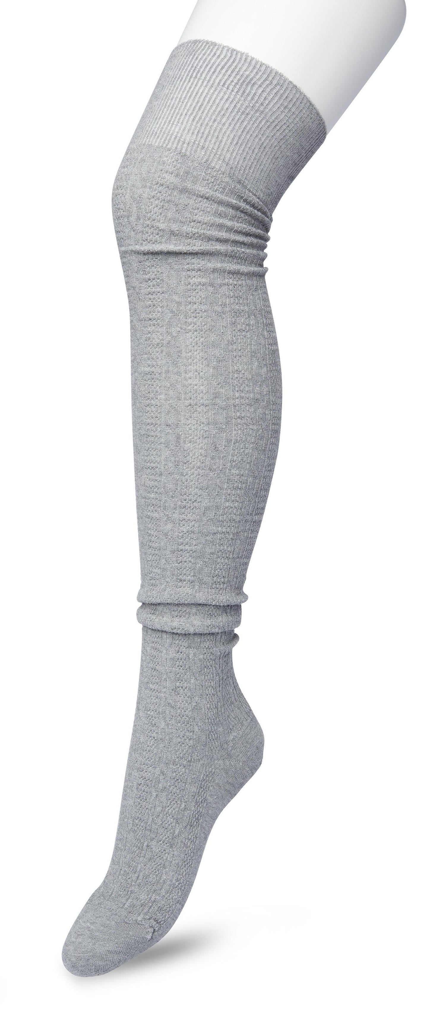Bonnie Doon Cable Over-Knee Sock - Grey (medium heather grey) cotton knitted over the knee socks with a cable knit style ribbed pattern 