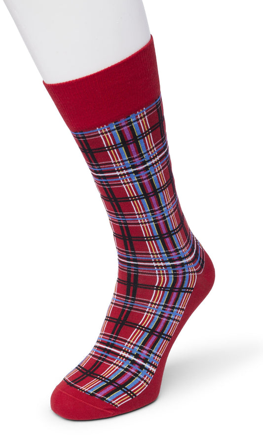 Bonnie Doon BP212114 Checks Sock - Red cotton crew length ankle socks with a multicoloured tartan style pattern