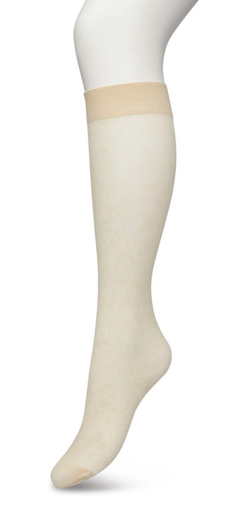 Bonnie Doon BP221803 Fancy Flowers Knee-Highs - Semi-sheer floral lace style patterned knee-high socks in cream ivory.