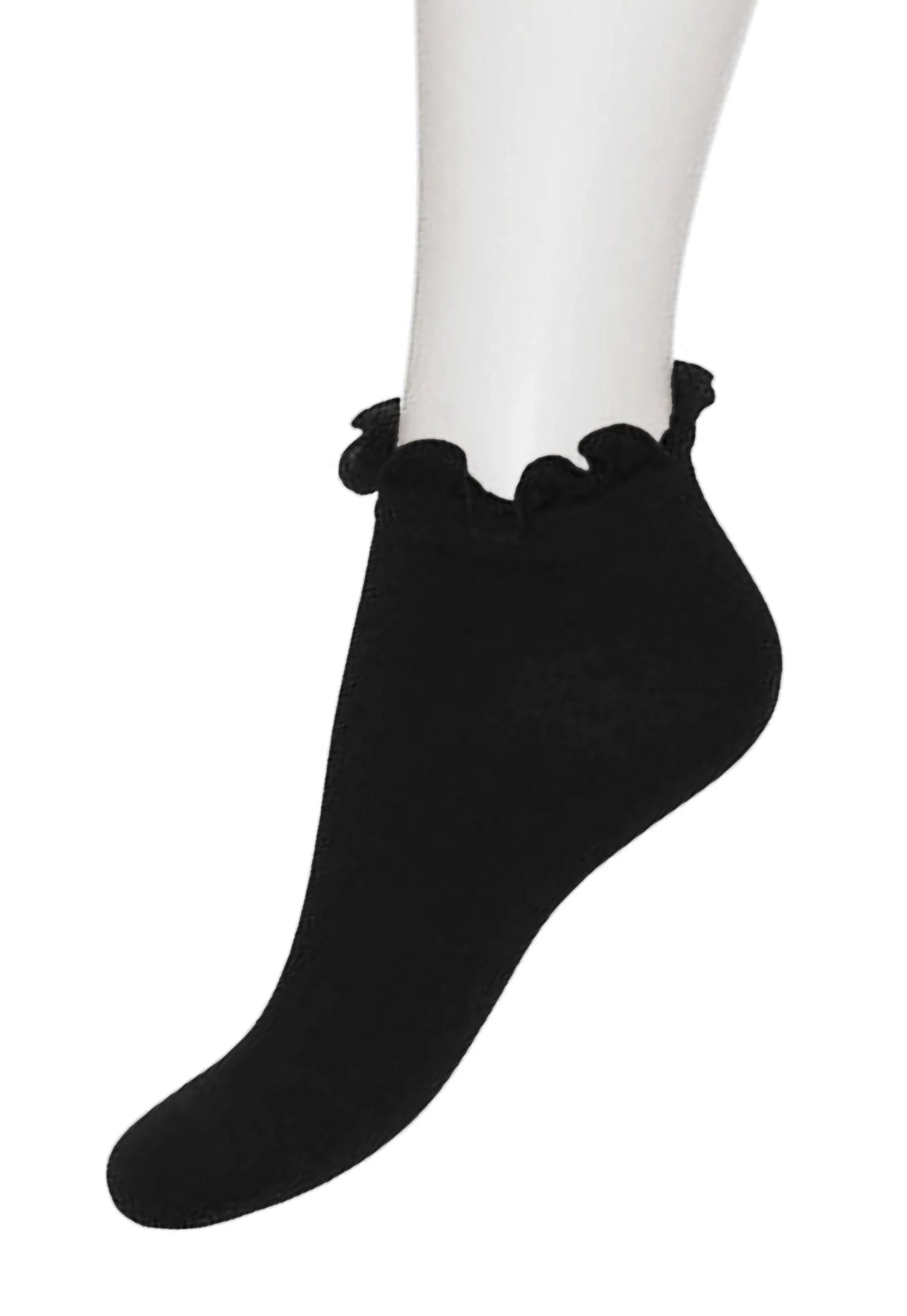 Bonnie Doon BN34.10.19 Lettuce Sock - black low rise cotton ankle socks with frill cuff