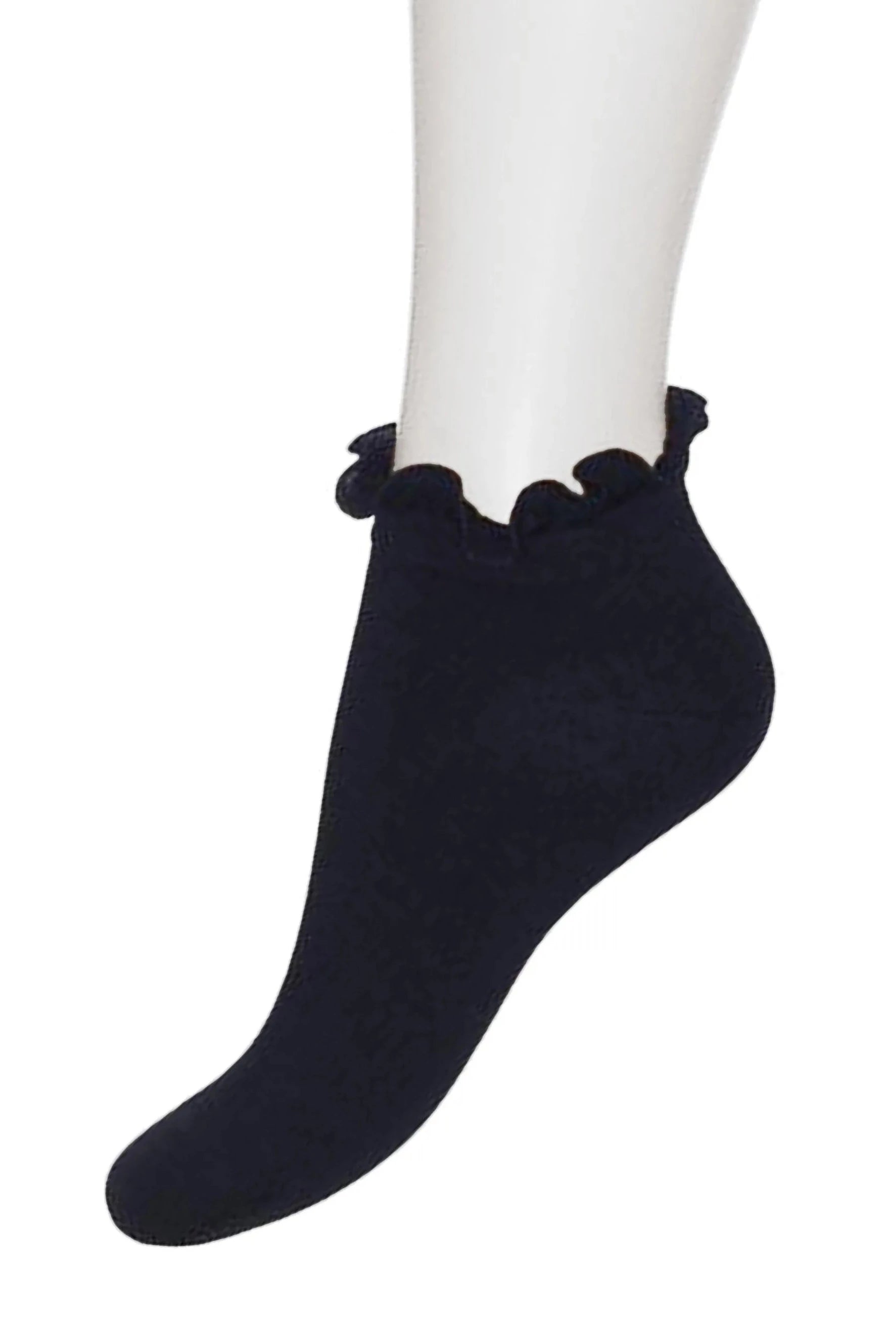 Bonnie Doon BN34.10.19 Lettuce Sock - navy low rise cotton ankle socks with frill cuff