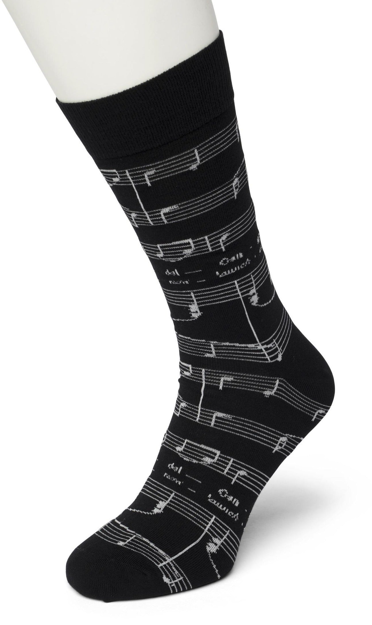 Bonnie Doon Brillante Sock - Black cotton mix ankle socks with a woven white music notes pattern. Available in men and women's sizes
