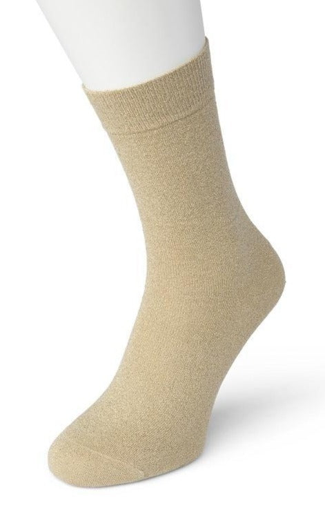 Bonnie Doon BP051138 Cotton Sparkle Socks - beige socks with gold sparkly glitter lam̩ lurex