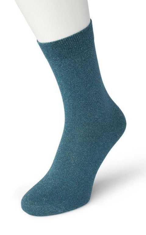 Bonnie Doon BP051138 Cotton Sparkle Socks - teal blue socks with silver sparkly glitter lam̩ lurex