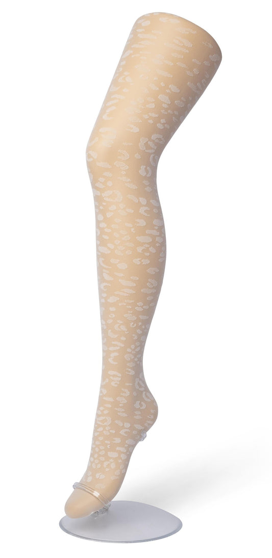 Bonnie Doon Panther Tights - Cream ivory sheer fashion tights with a leopard print pattern.