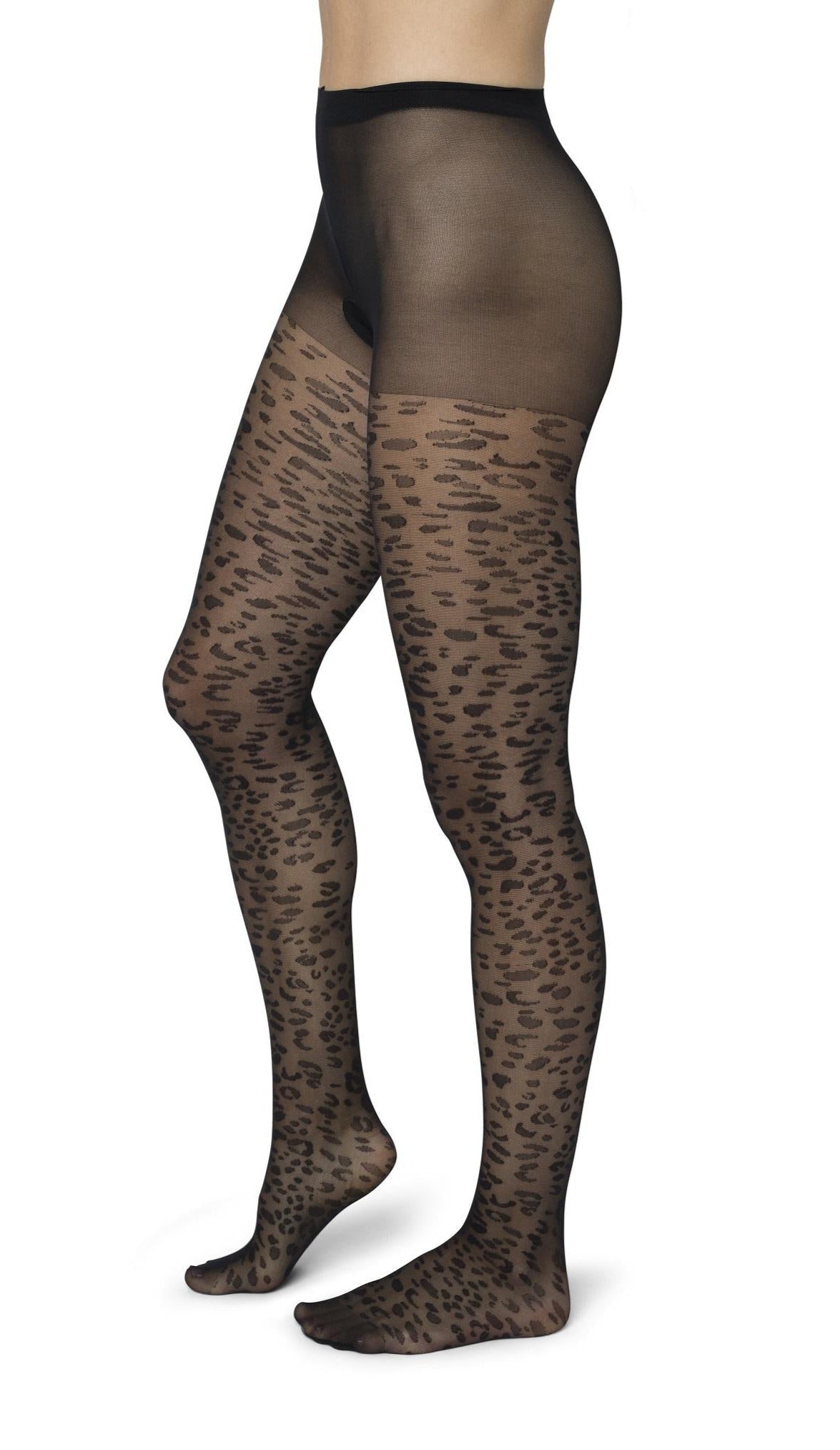 Bonnie Doon Panther Tights - Cream ivory sheer fashion tights with a leopard print pattern.