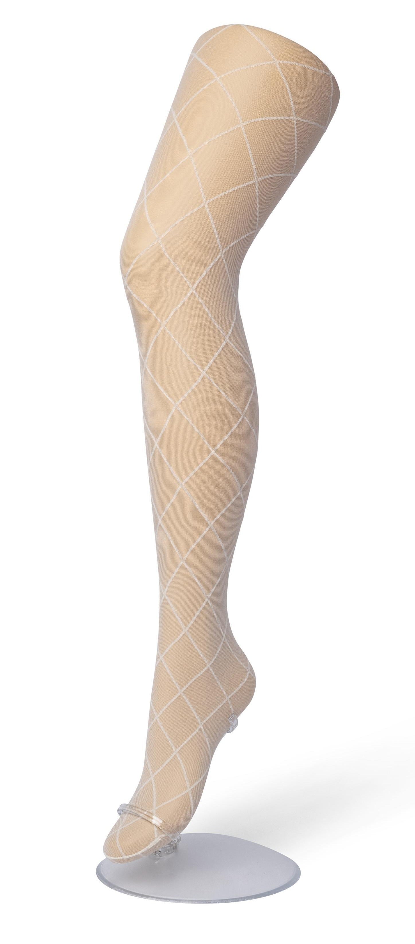 Bonnie Doon Rhombus Tights - Sheer ivory fashion tights with a diamond linear pattern.