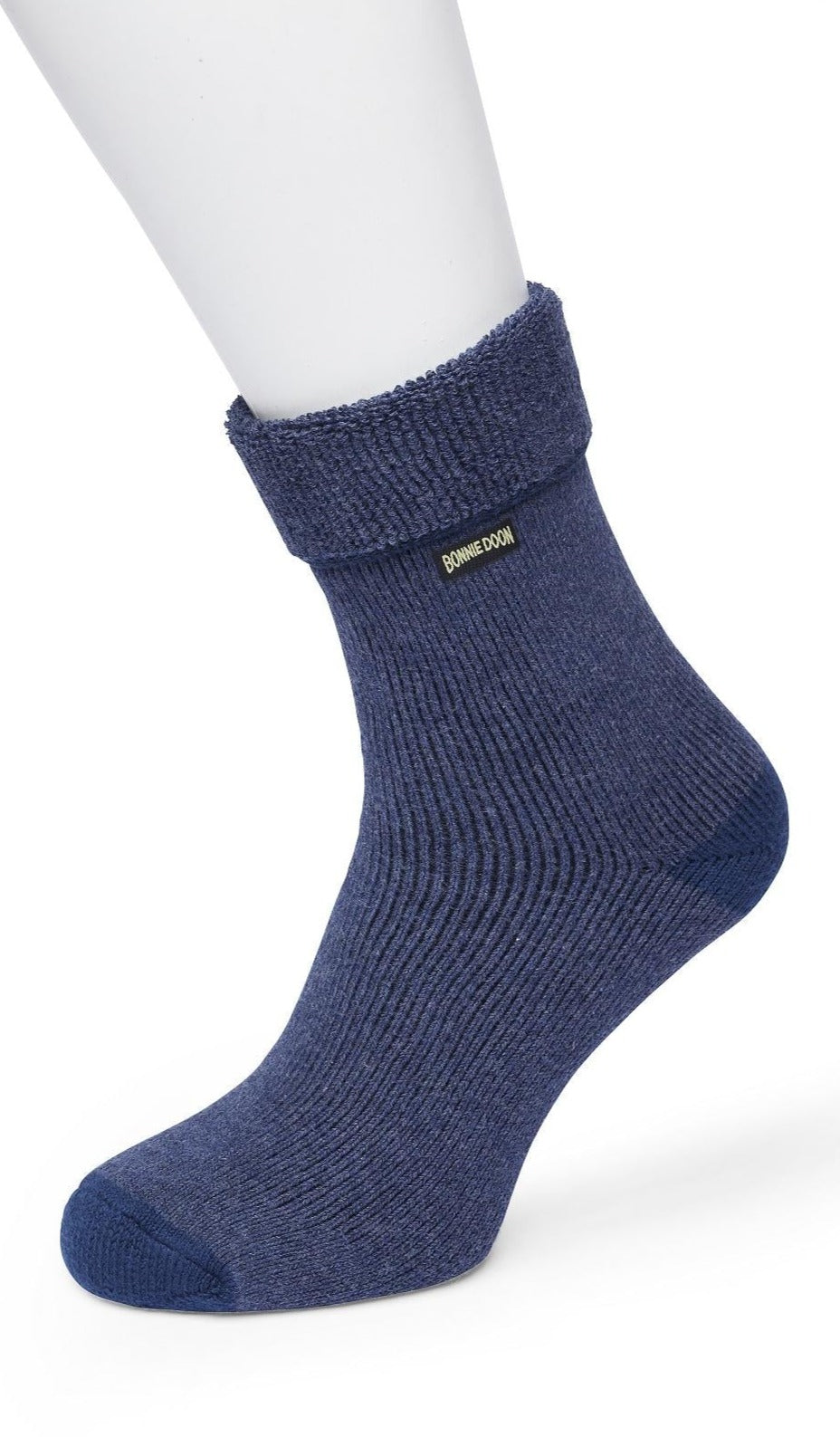 Bonnie Doon BP211123 Cushion Roll Down Sock - Dark blue thick and warm cotton ankle socks with a turn down cuff and flat toe seam.