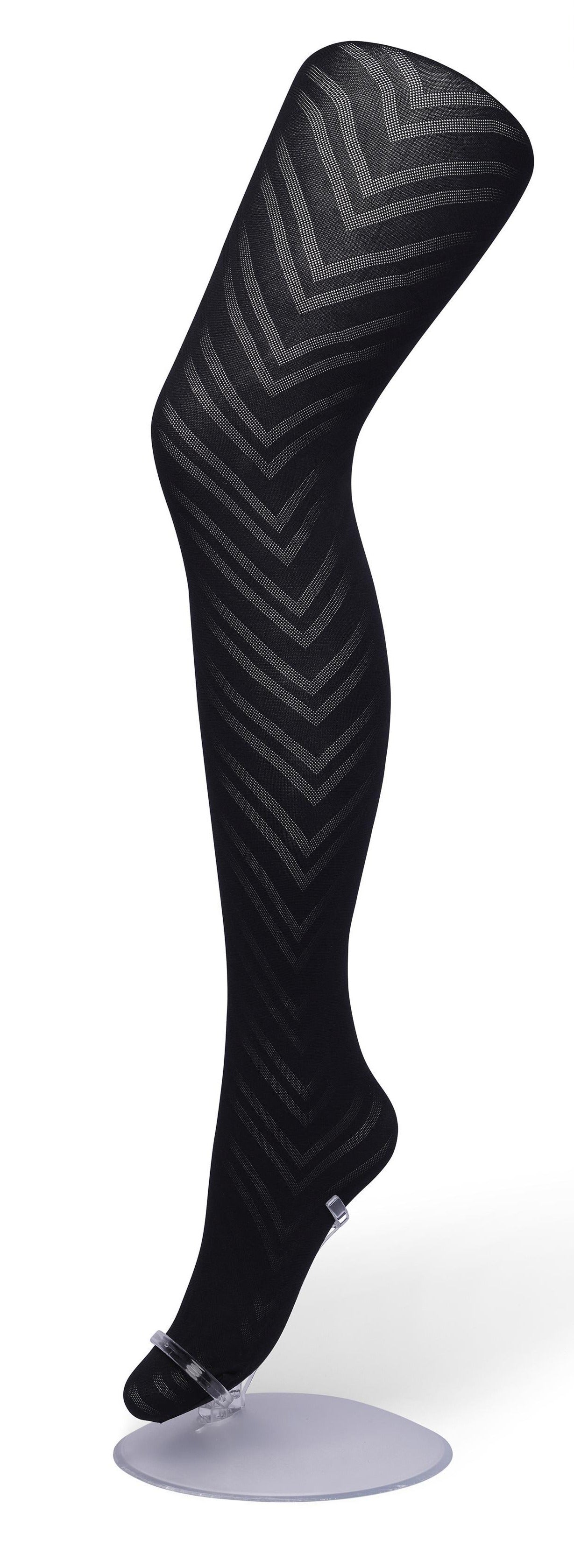 Bonnie Doon BP211906 Zigzag Tights - Black opaque fashion tights with a semi sheer zig-zag pattern.