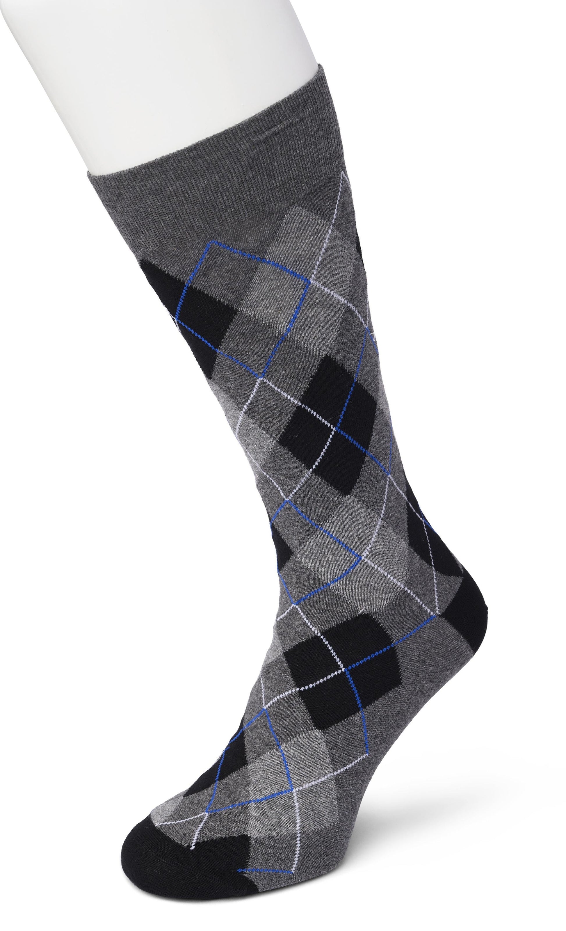 Bonnie Doon BP211122 Argyle Sock - Black, grey and blue cotton ankle socks with a golf style diamond argyle tartan check pattern.