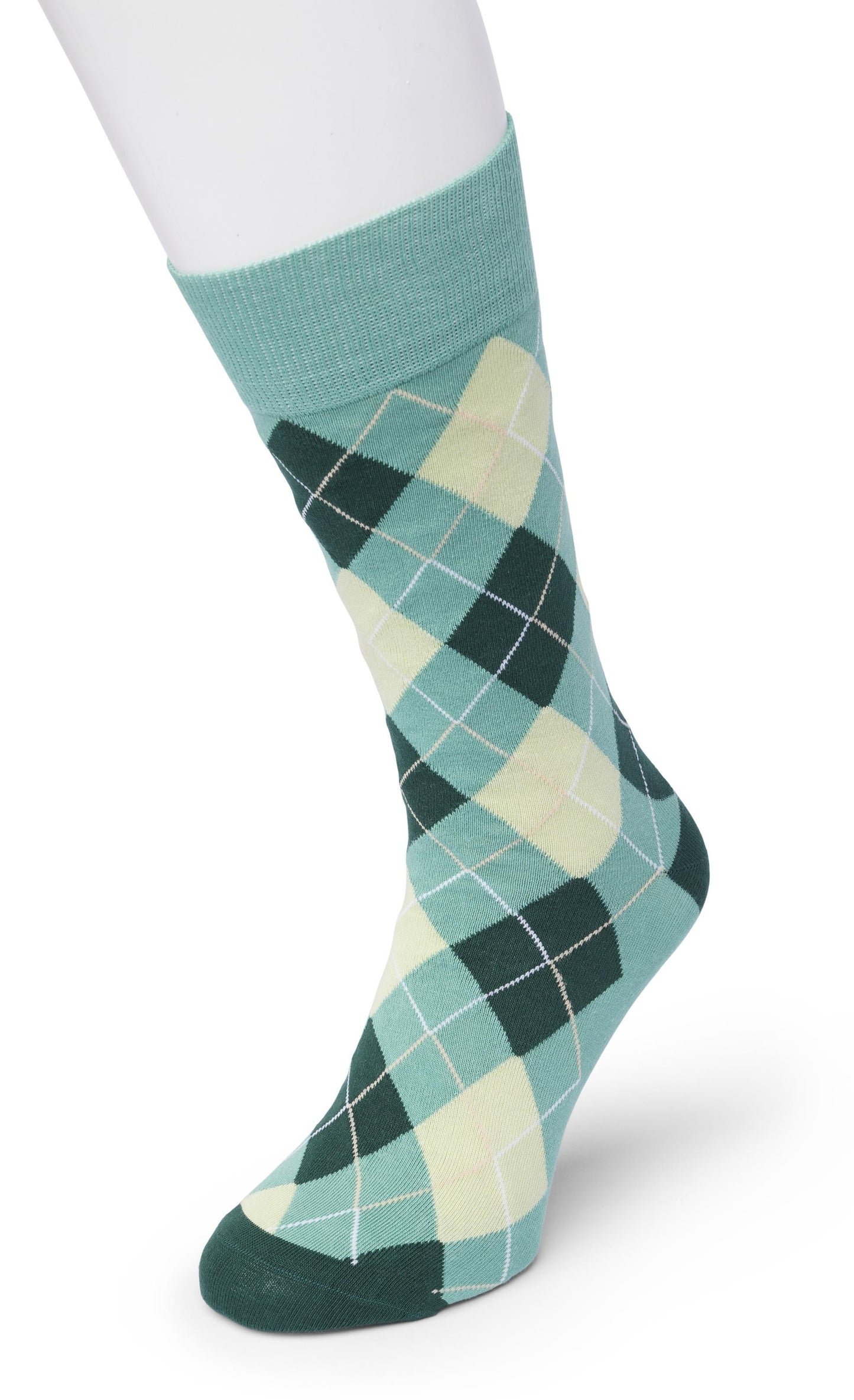 Bonnie Doon BP211122 Argyle Sock - Emerald, mint and pale green cotton ankle socks with a golf style diamond argyle tartan check pattern.