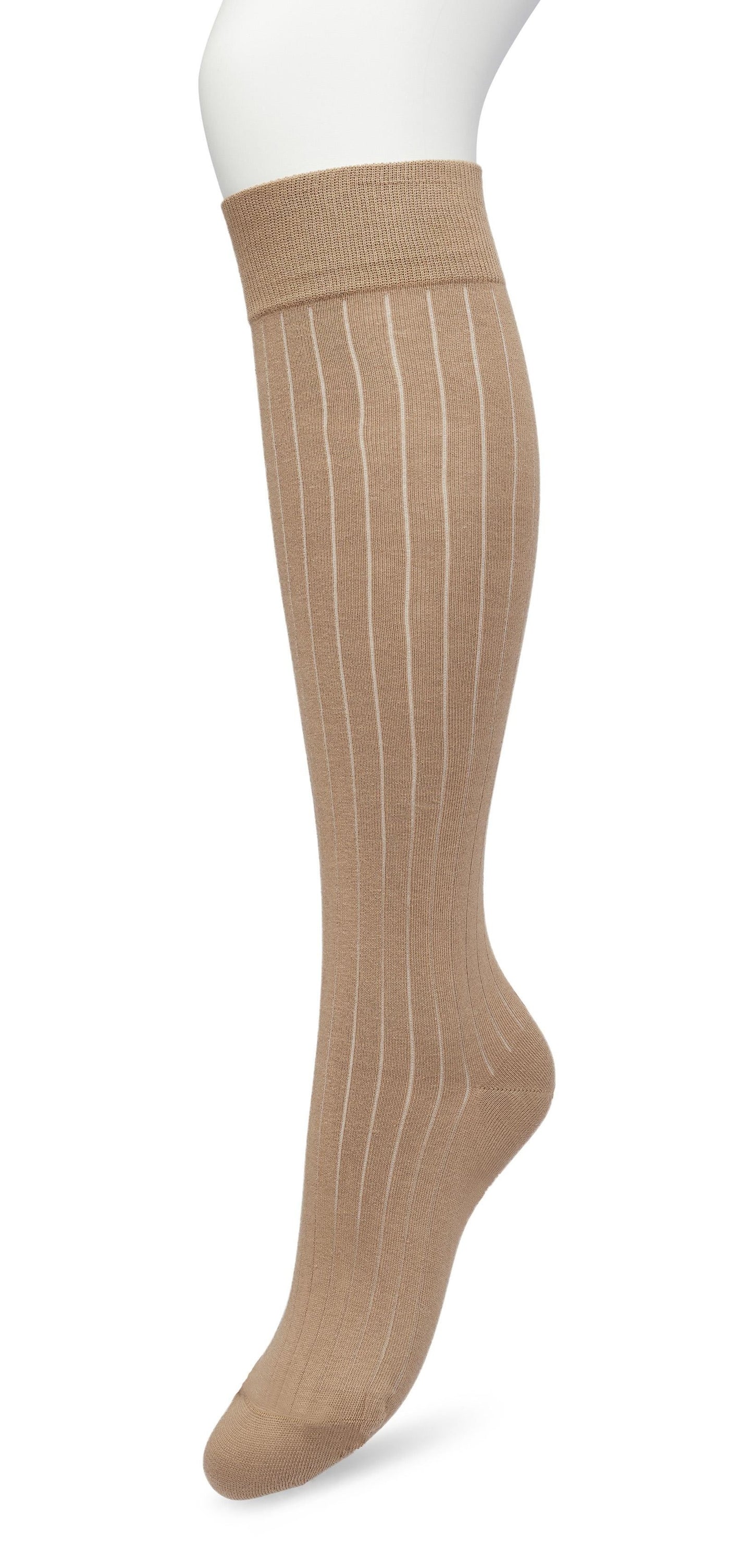 Bonnie Doon Rib Knee High Sock - Beige / camel (Sandstorm) knitted rib knee-high sock with shaped heel, flat toe seam and deep elasticated cuff.