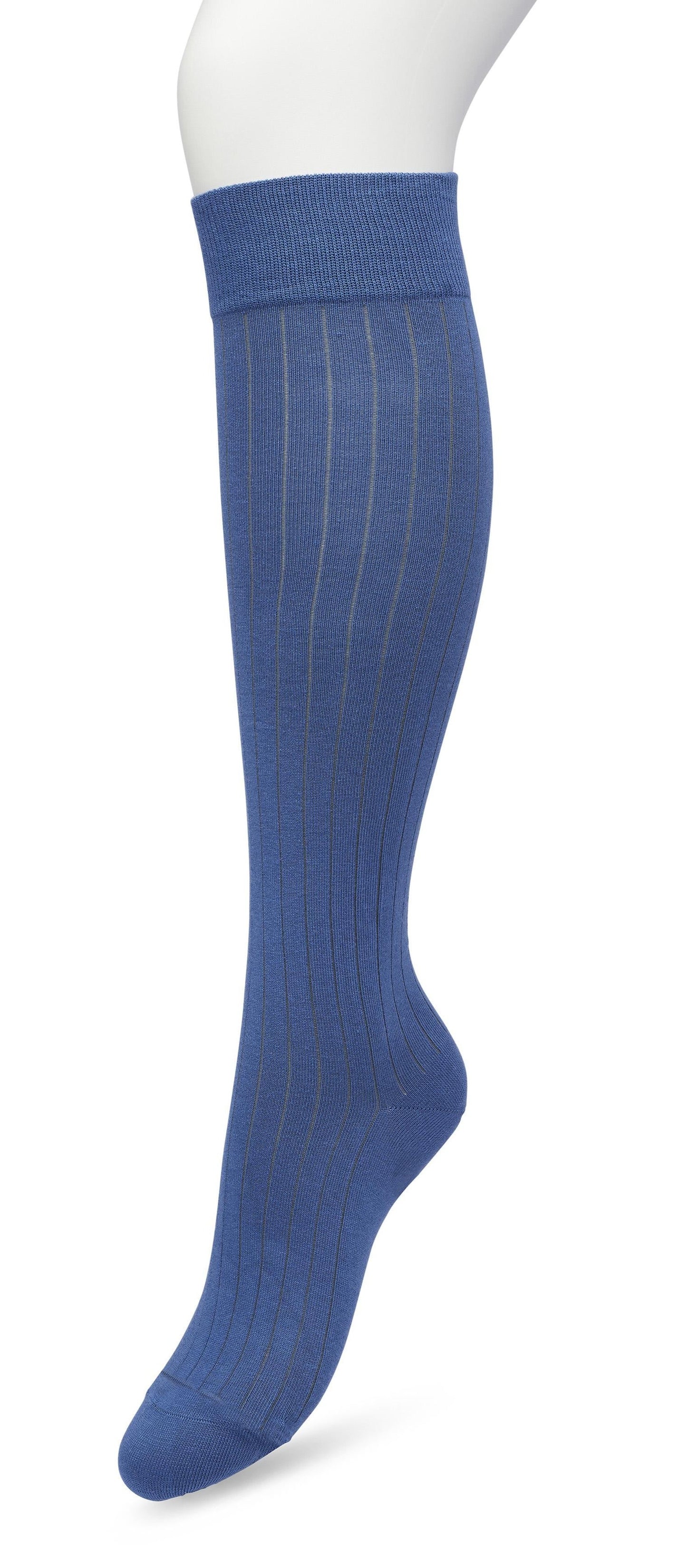 Bonnie Doon Rib Knee High Sock - Denim blue (Moonlight) knitted rib knee-high sock with shaped heel, flat toe seam and deep elasticated cuff.
