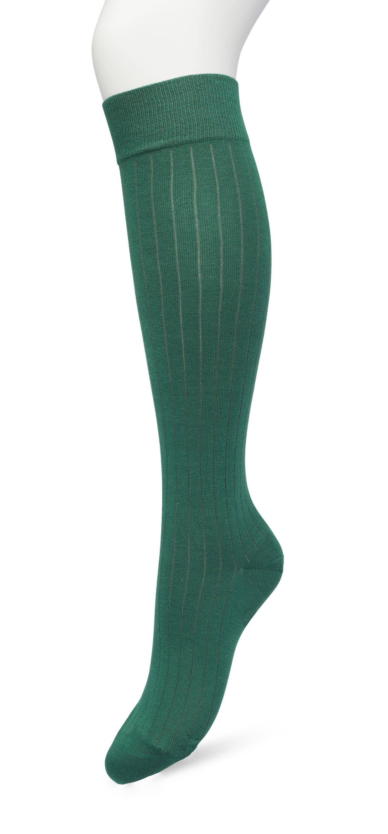 Bonnie Doon Rib Knee High Sock - Bottle green knitted rib knee-high sock with shaped heel, flat toe seam and deep elasticated cuff.