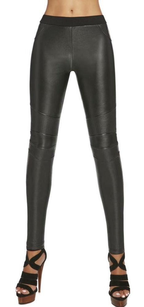 BasBleu Savana Leggings - black faux leather biker style trouser leggings