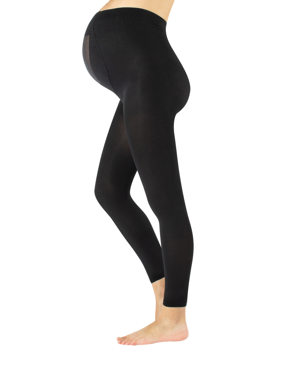Calzitaly Maternity Footless Tights - Black opaque pregnancy legging tights with a high waist, panelled top to snugly fit over bump flat seams and cotton gusset.