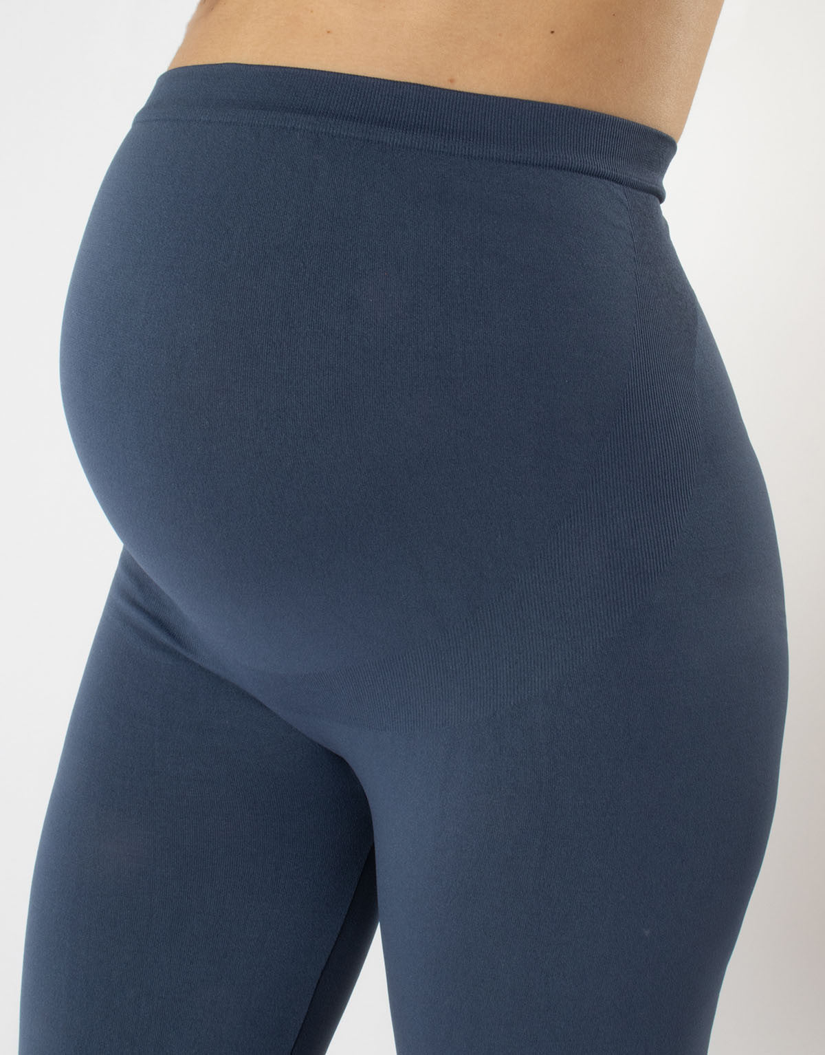 Calzitaly Maternity Leggings - Soft and plain denim blue pregnancy leggings with a high waisted structured brief top for a comfortable fit throughout pregnancy.