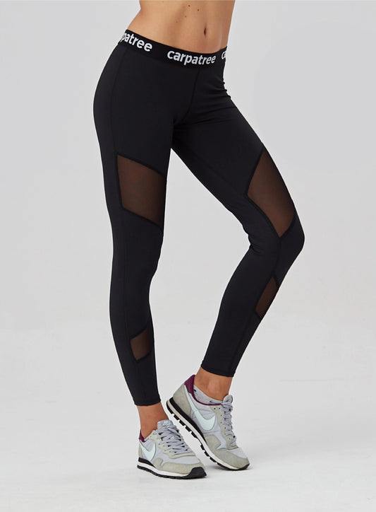 Carpatree Double Mesh Leggings - black activewear gym leggings with sheer mesh front panels
