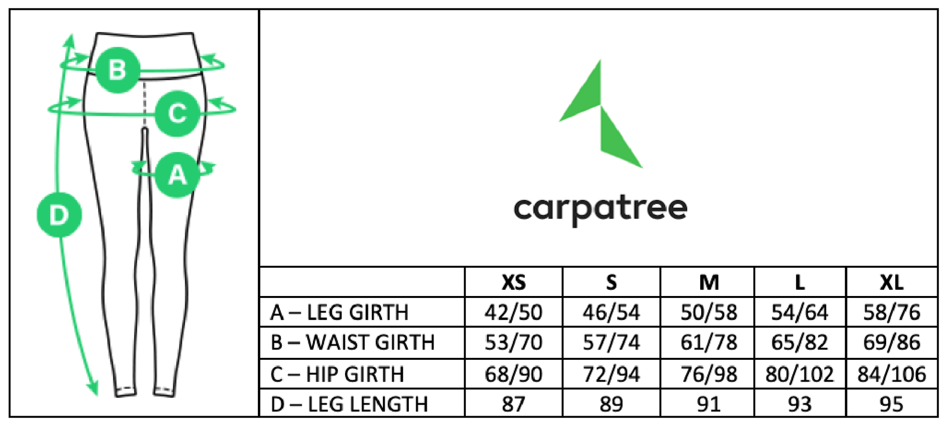 Carpatree - Size Chart