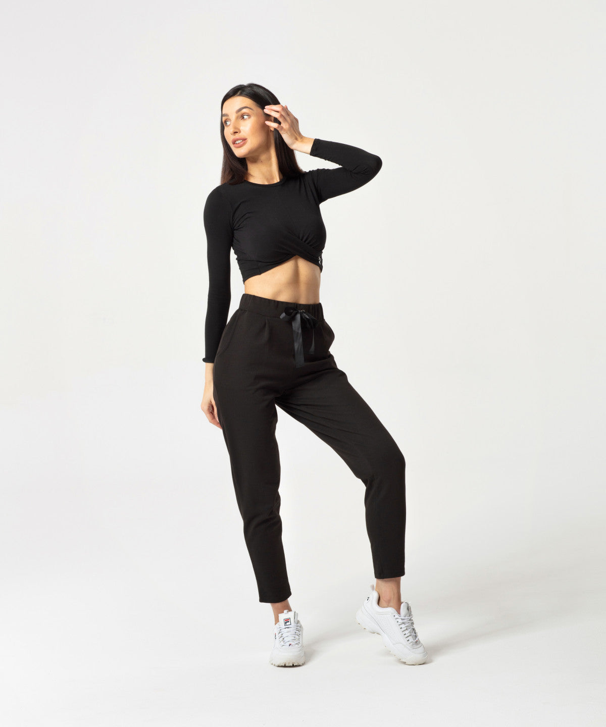 Carpatree Ultimate Tied Sweatpants - Black jogger style tracksuit bottoms with ribbon tie, elasticated waist and pockets. Made of strong stretch cotton.