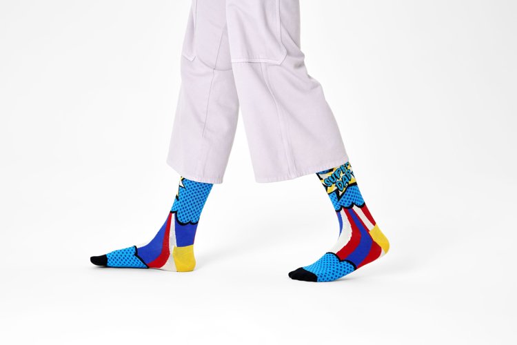 Happy Socks DAD01-6350 Super Dad Sock - Comic book 'super dad' themed cotton socks in shades of blue, red, yellow, white and black, perfect Father's Day gift.