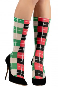Emilio Cavallini Classic Tartan Knee-high socks - Green, red, white and black fashion knee-high socks with a woven square tartan style pattern.