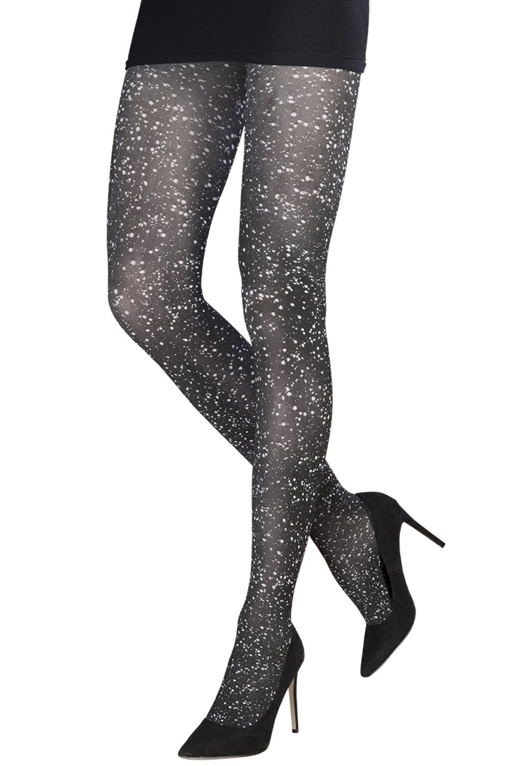 Emilio Cavallini 2488.1.53 Constelation Tights - black opaque tights with white paint splatter splash style pattern