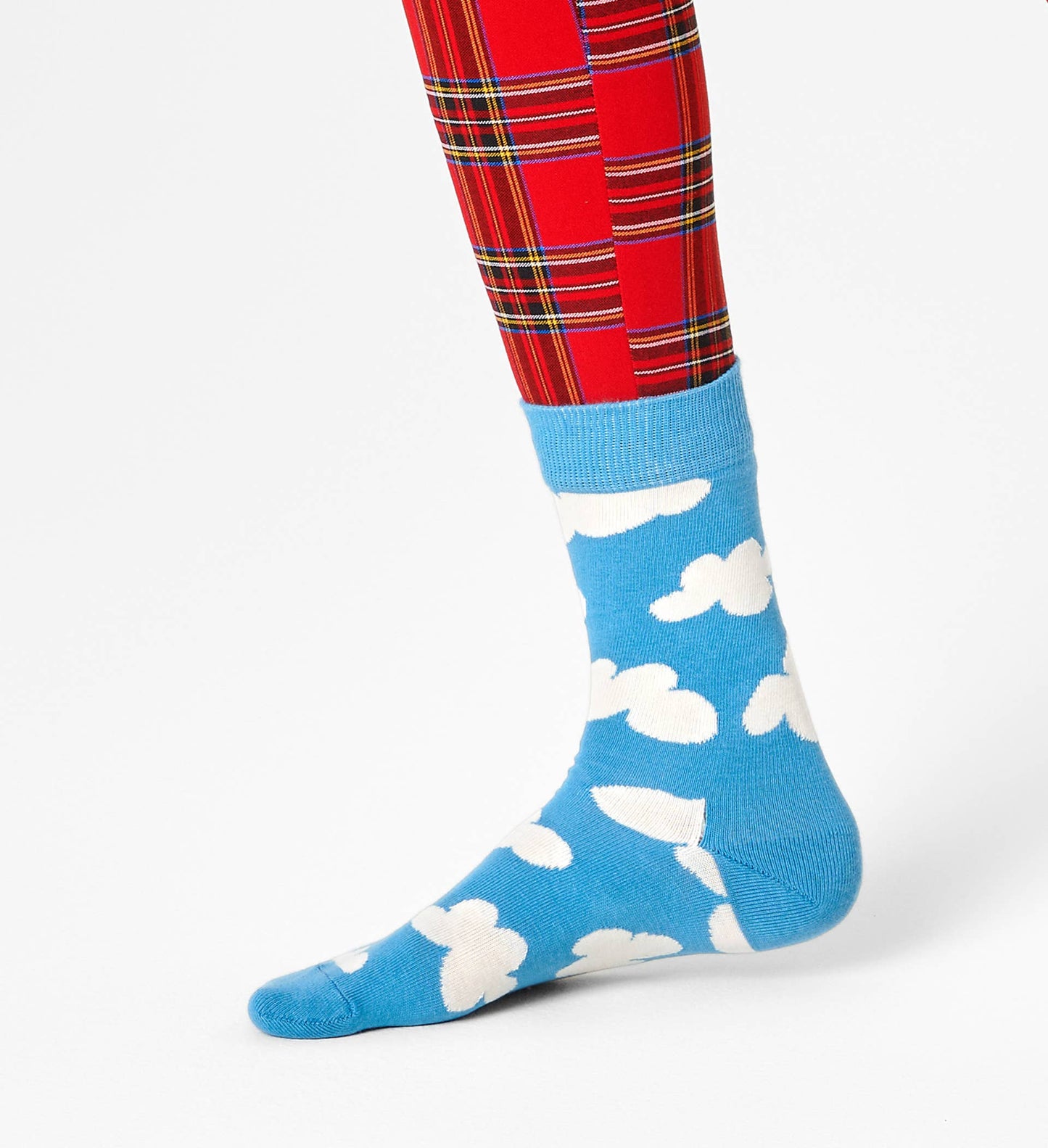 Happy Sock CLO01-6700 Cloudy Sock - Sky blue cotton crew length ankle socks with off white fluffy cumulus clouds pattern. Available in men and women's sizes.