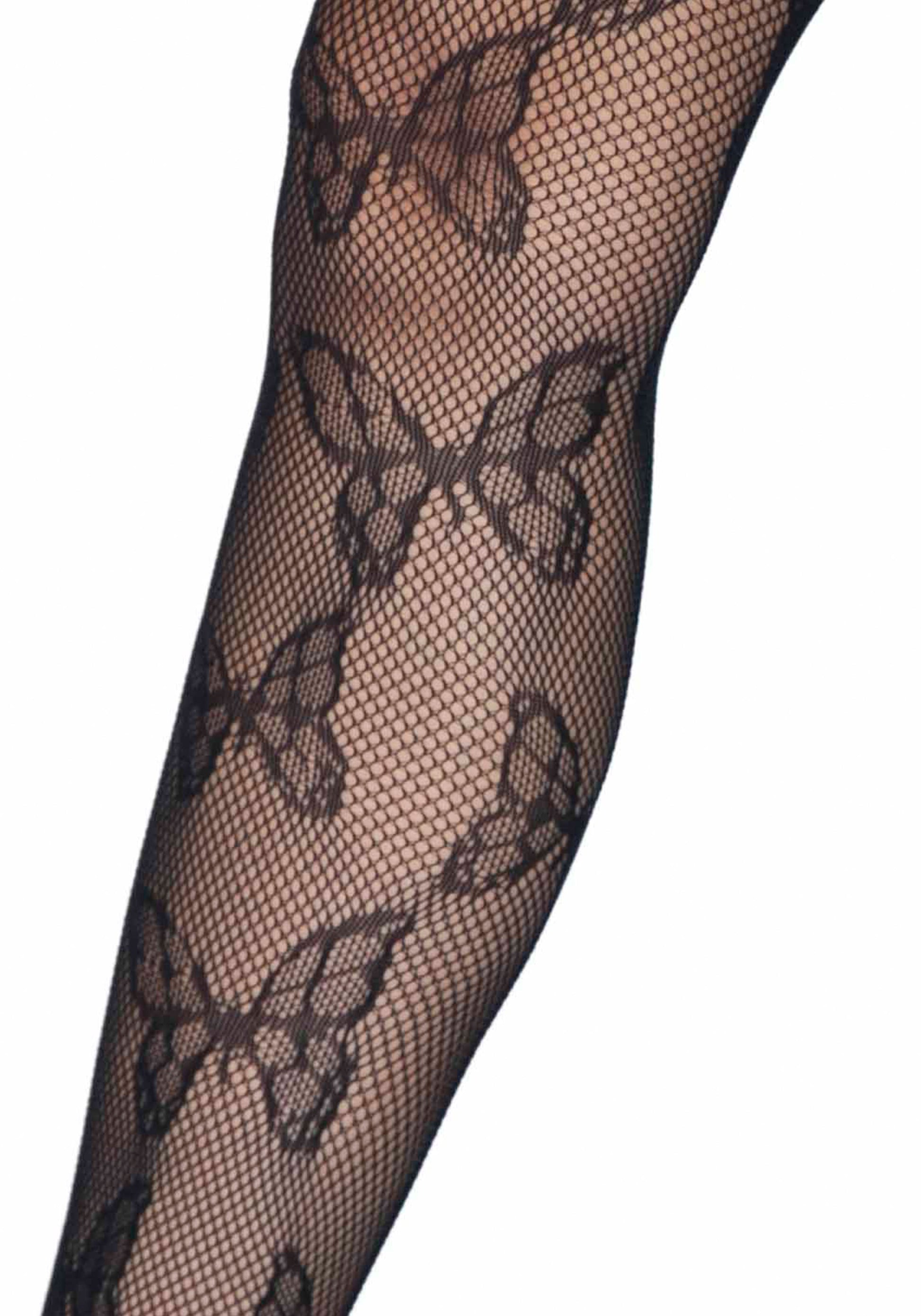 Leg Avenue 1412 Butterfly Net Tights - Black fishnet tights with woven butterfly pattern.