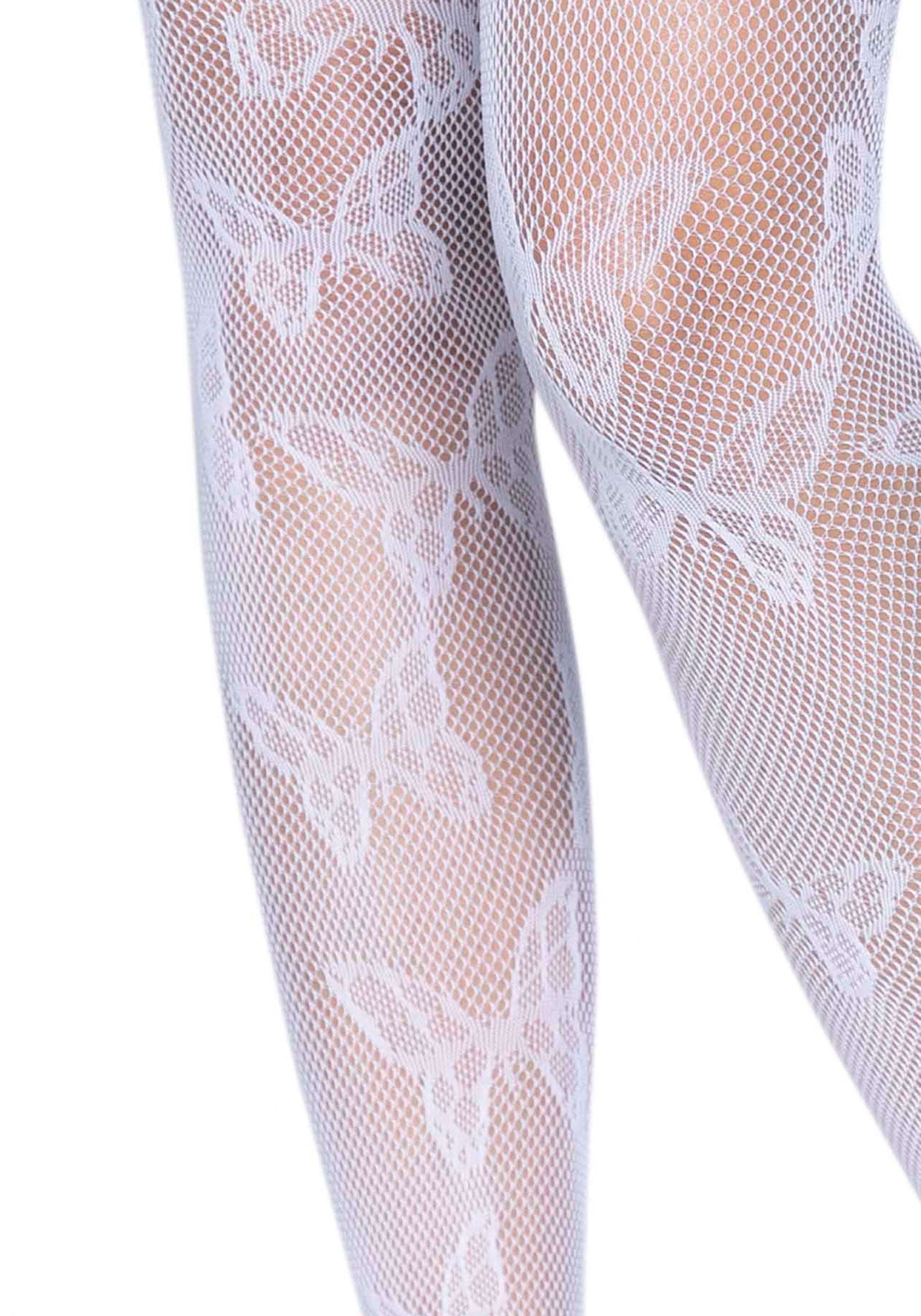 Leg Avenue 1412 Butterfly Net Tights - White fishnet tights with woven butterfly pattern.