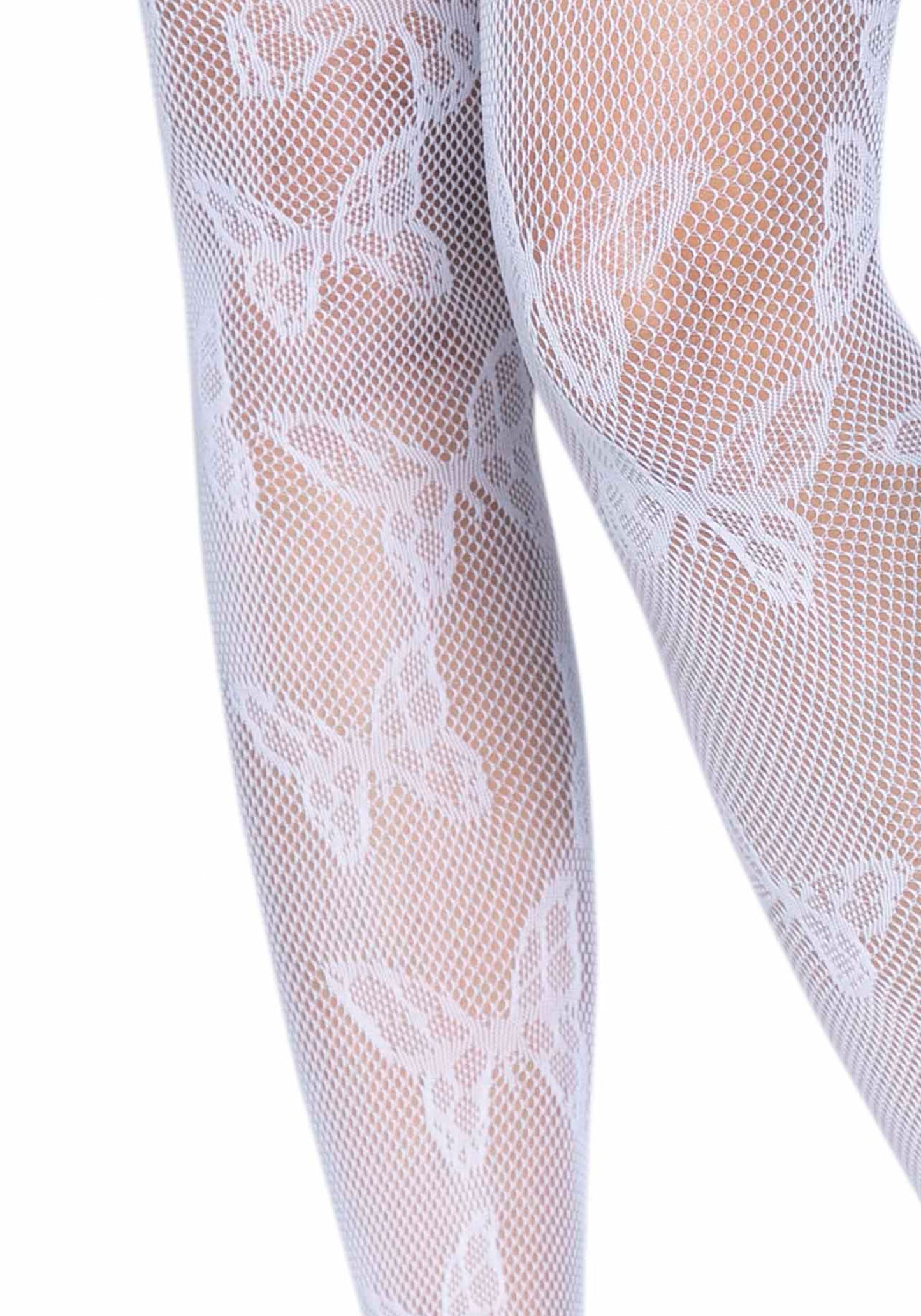 Leg Avenue 1412 Butterfly Net Tights - White fishnet tights with woven butterfly pattern.