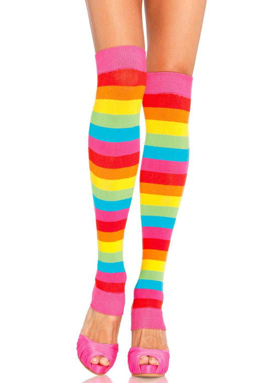 Leg Avenue 3922 Rainbow Legwarmer - Bright long knitted over the knee leg warmers with multicoloured rainbow horizontal striped.