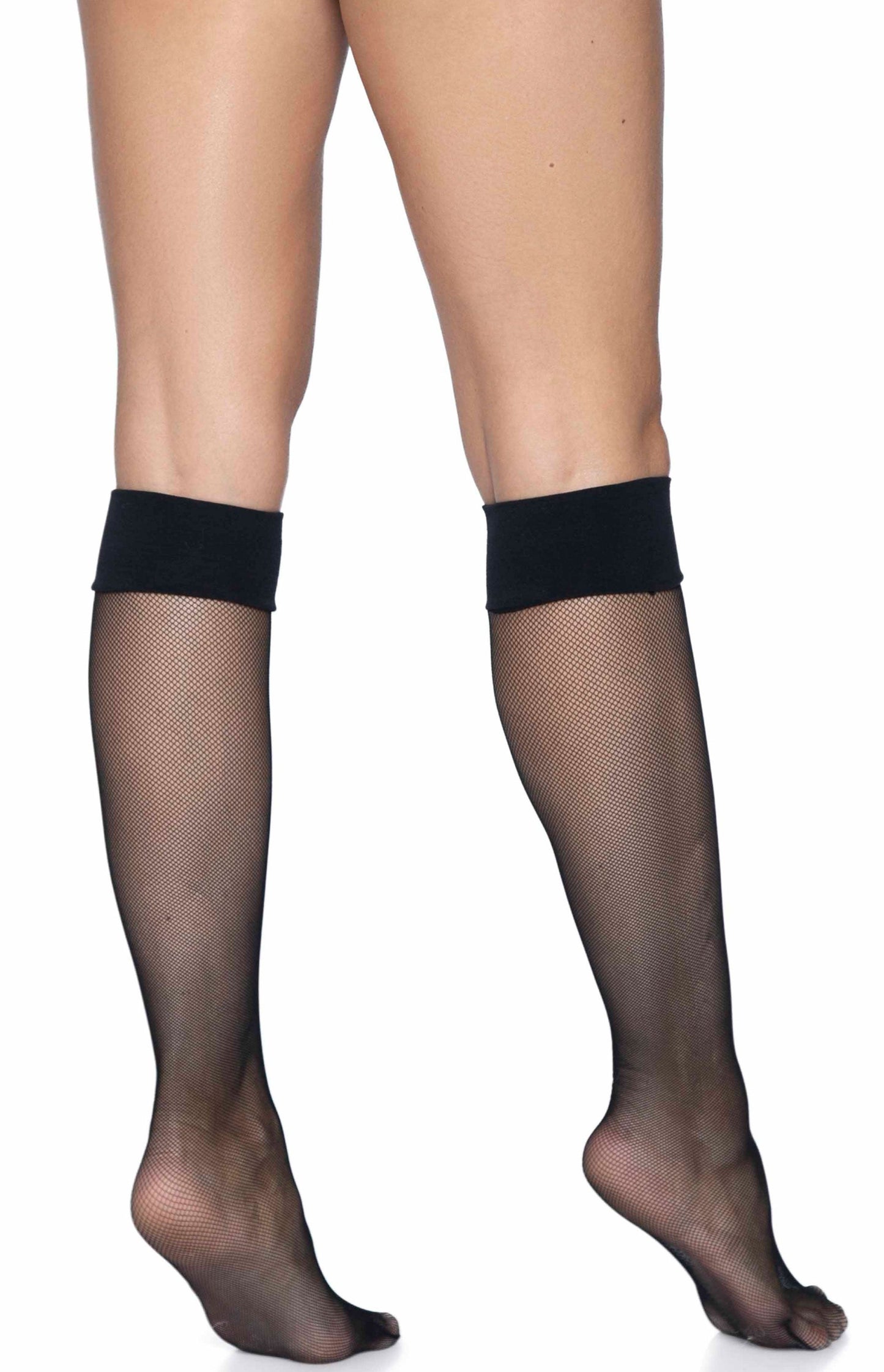Leg Avenue 5626 Mesh Knee-Highs - Black fine classic micro fishnet knee-high socks with main elasticated cuff.