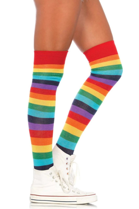 Leg Avenue 6606 Rainbow over the knee socks - multi-coloured horizontal stripe thigh high socks