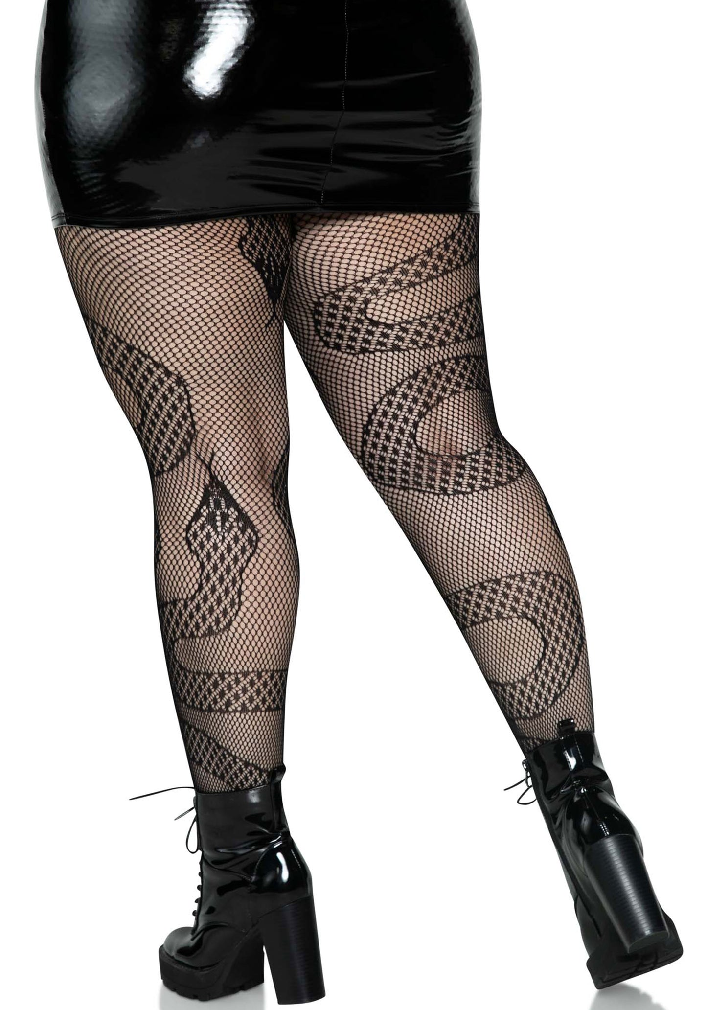 Leg Avenue 8143X Snake net tights - plus size black openwork fishnet tights with all over snakes