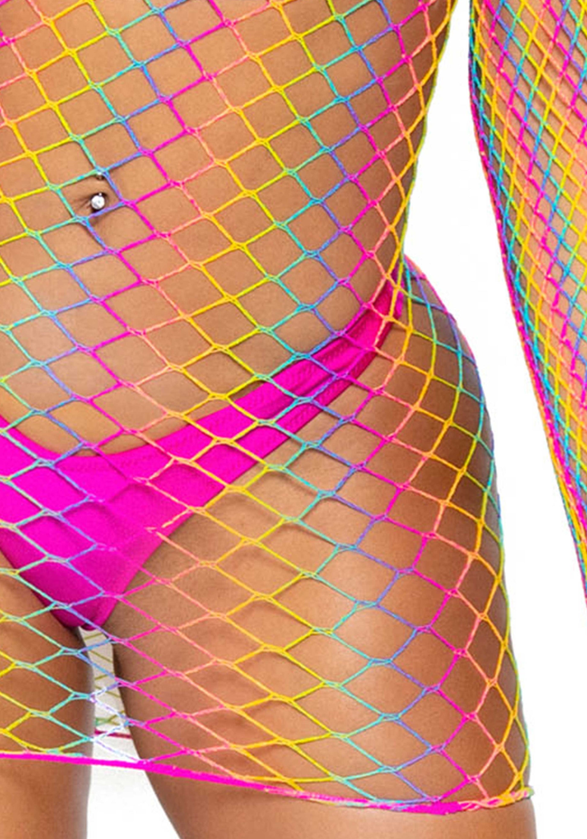 rainbow fishnet mini dress Leg Avenue
