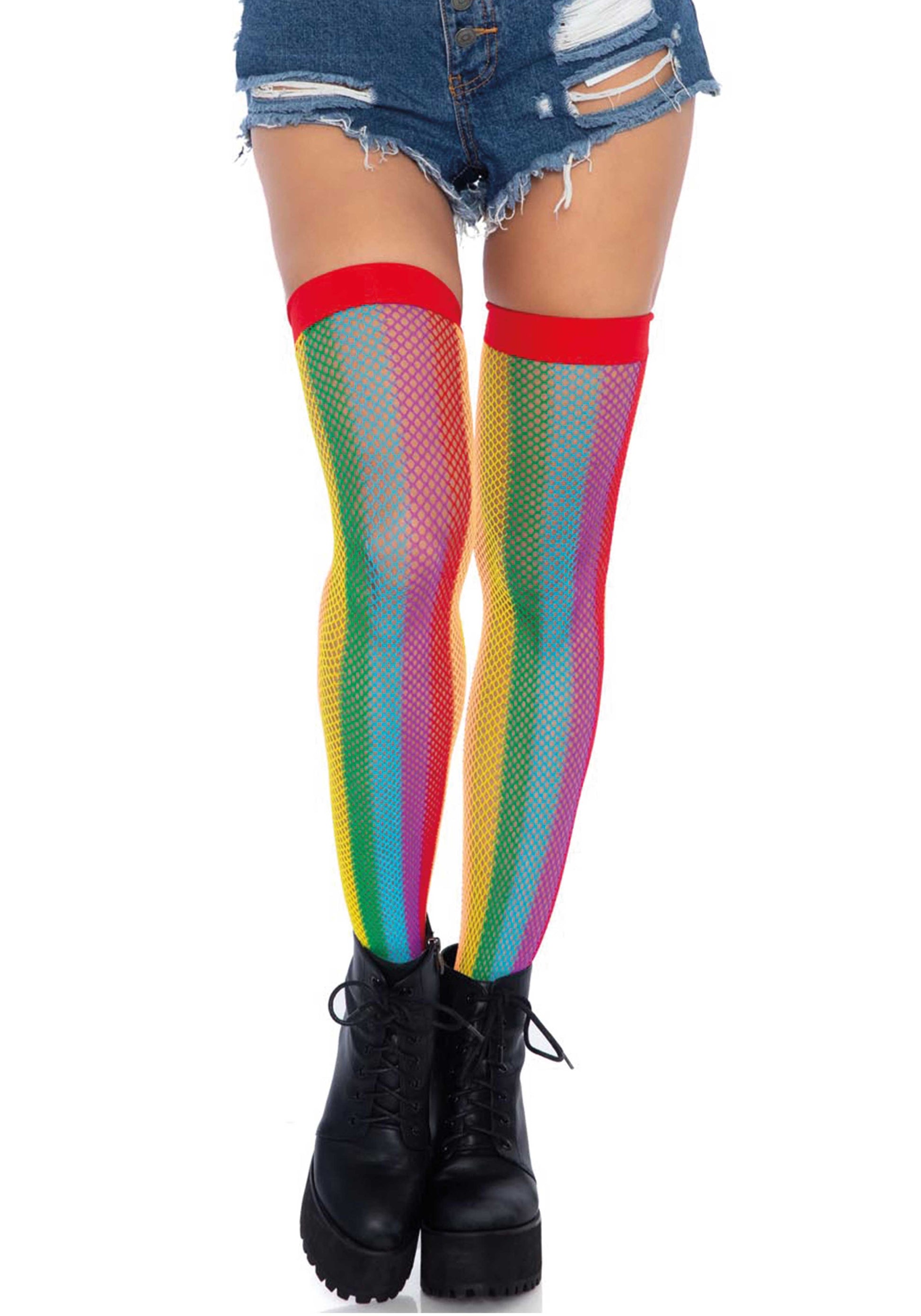 Leg Avenue - Rainbow Fishnet Thigh Highs – tights dept.