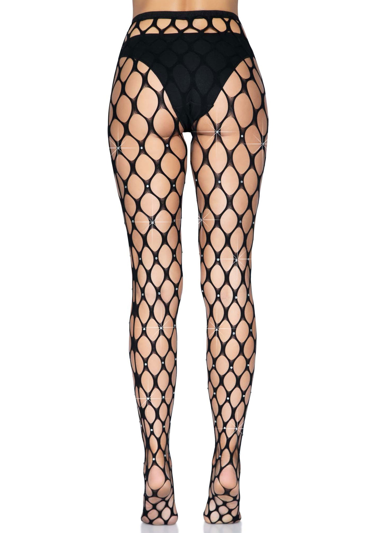 Leg Avenue 9713 Rhinestone Net Tights - Black thick pothole fishnet tights with sparkly diamant̩ jewels dotted all over.